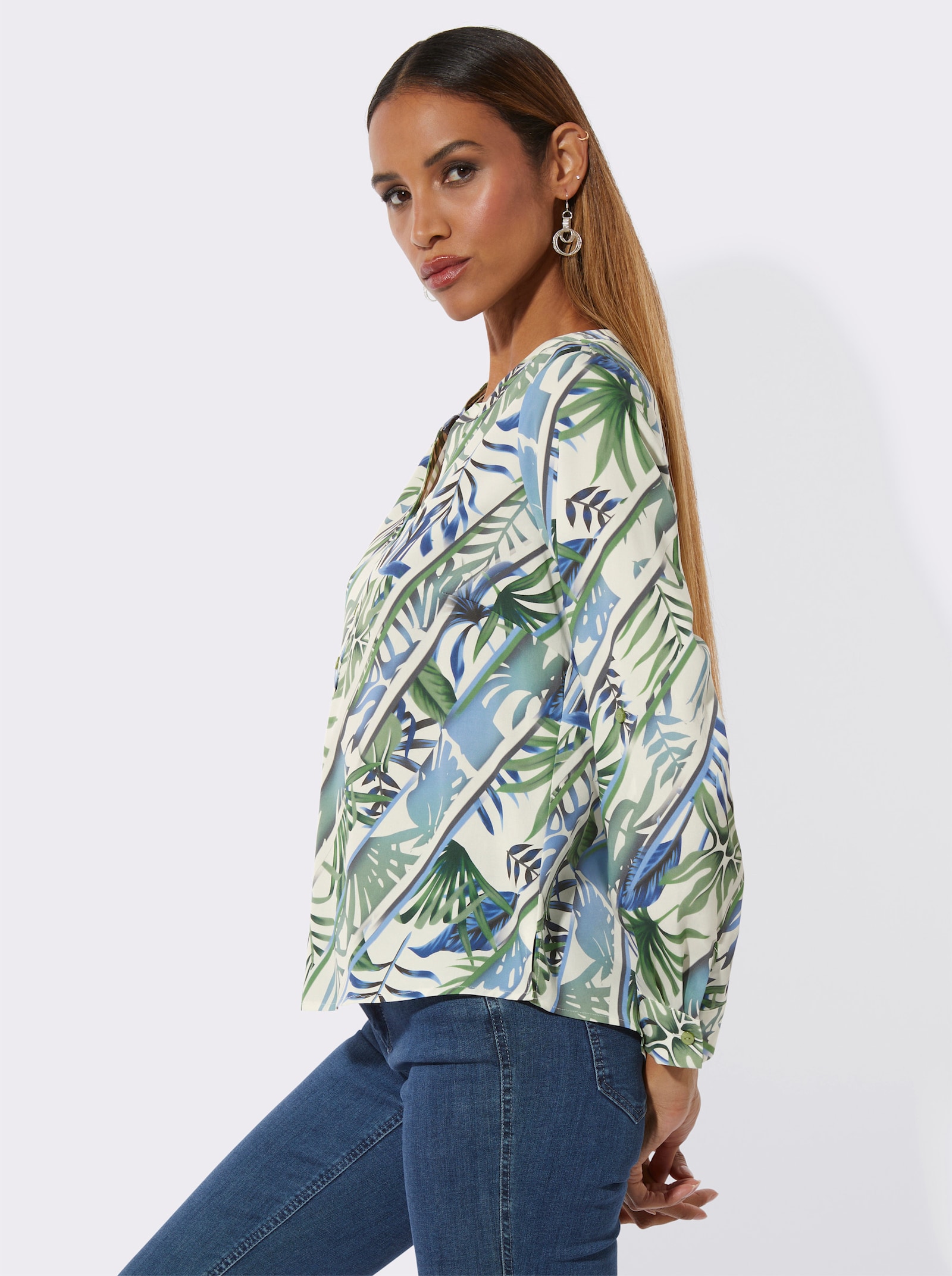 Chemisier en lyocell (TENCEL) - couleur ivoire-pomme imprimé