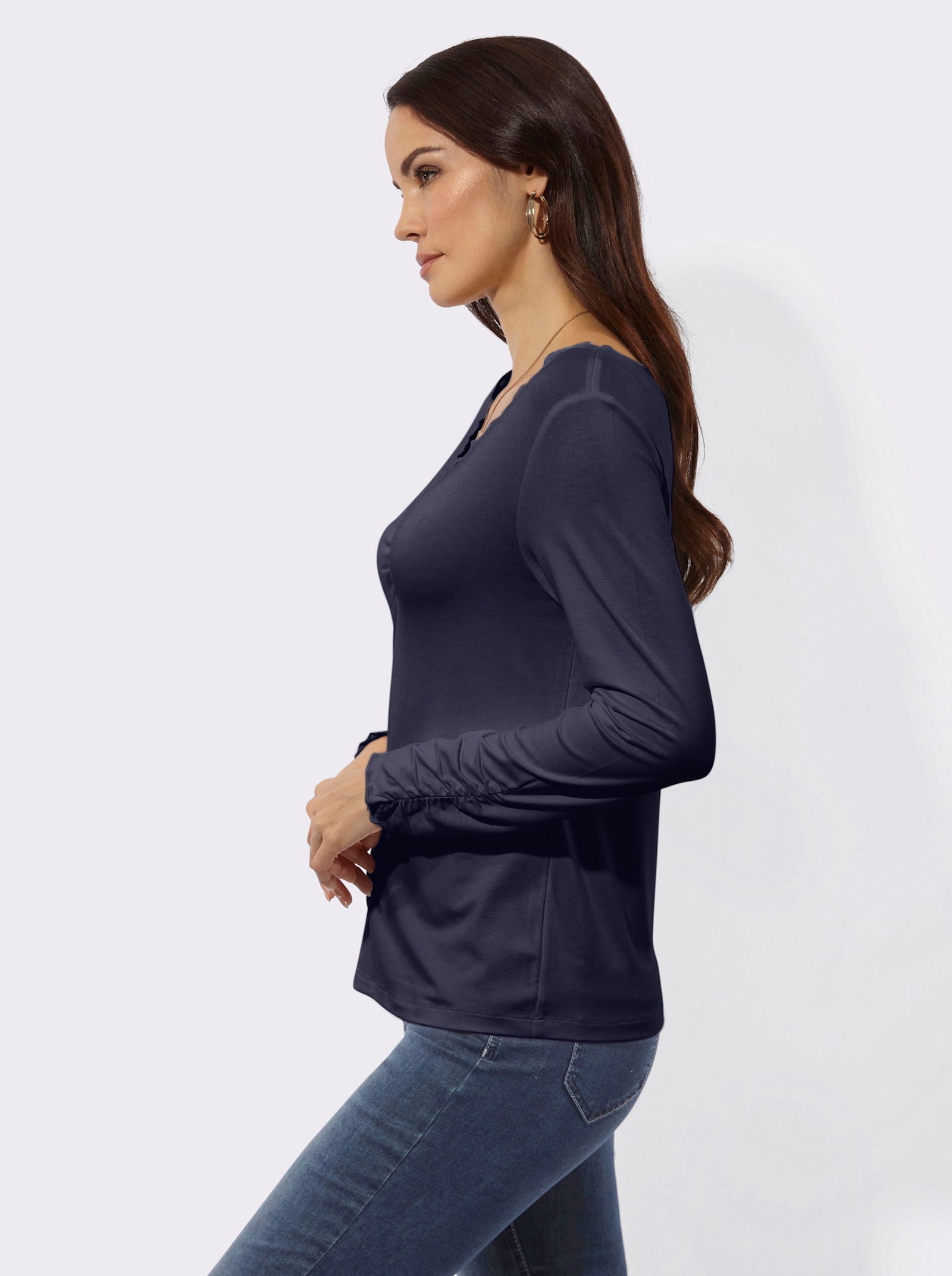 Langarmshirt mit V-Ausschnitt - marine