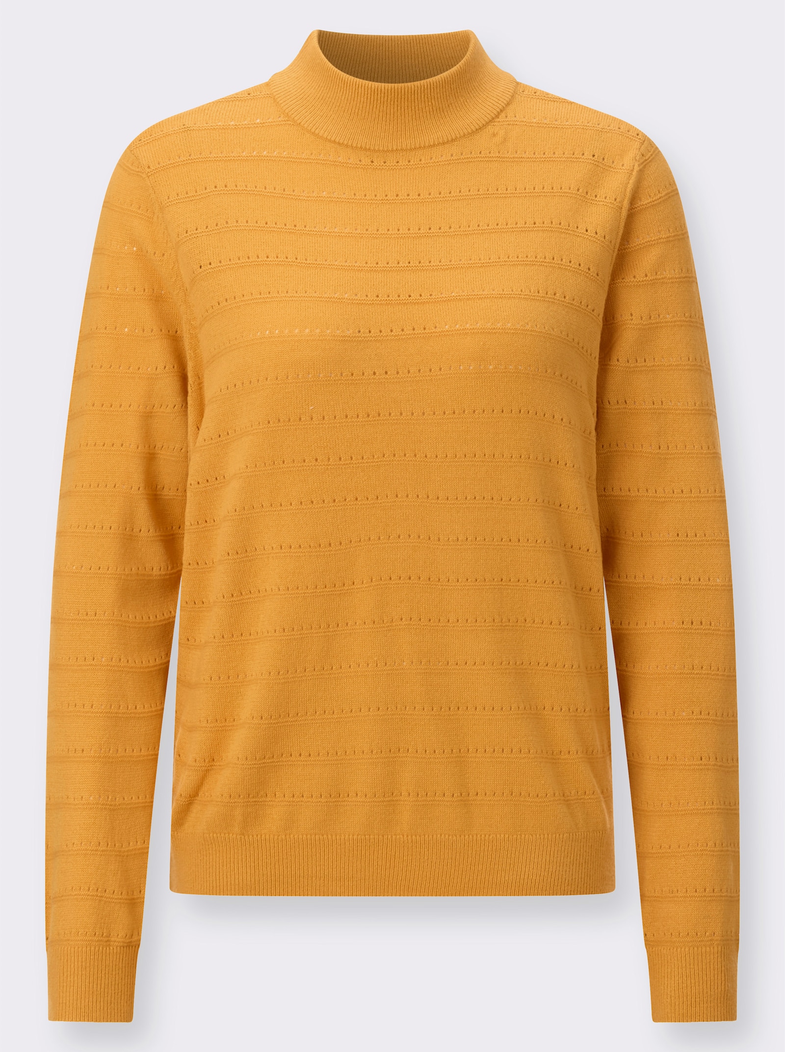 Stehkragenpullover mit Ajour-Muster - ocker