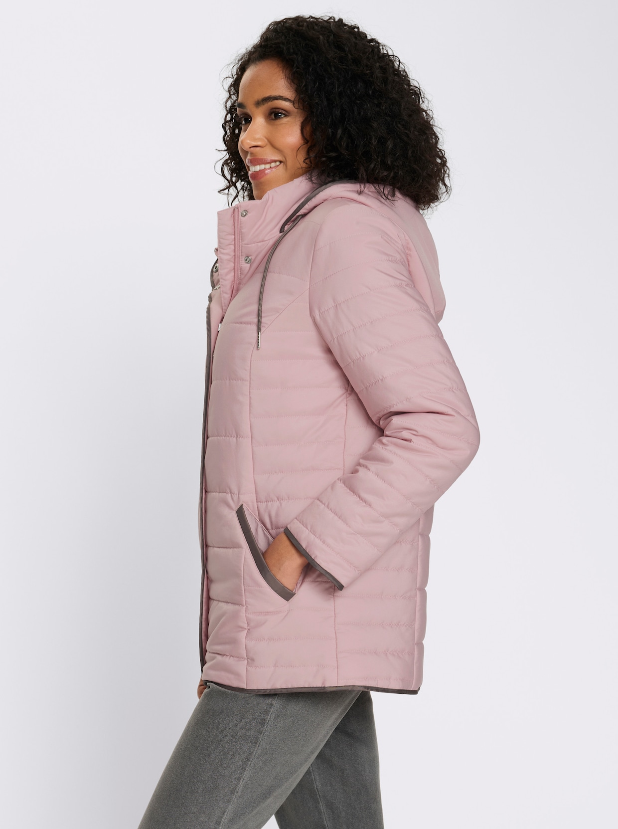 Gewatteerde jas met capuchon en opstaande kraag - hortensia