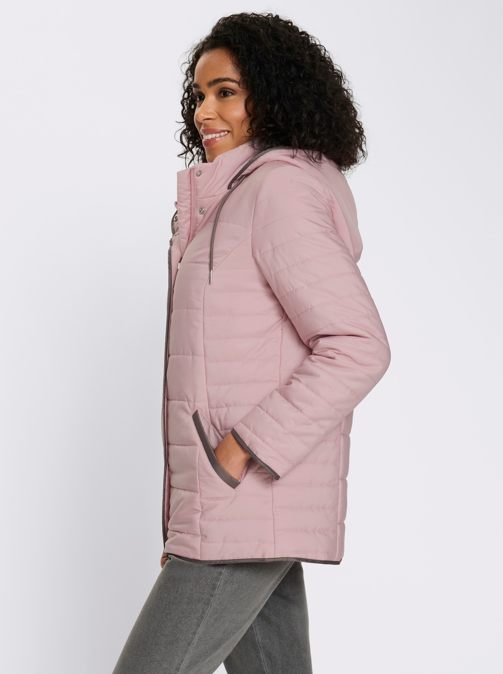 Steppjacke mit Kapuze und Stehkragen - hortensie