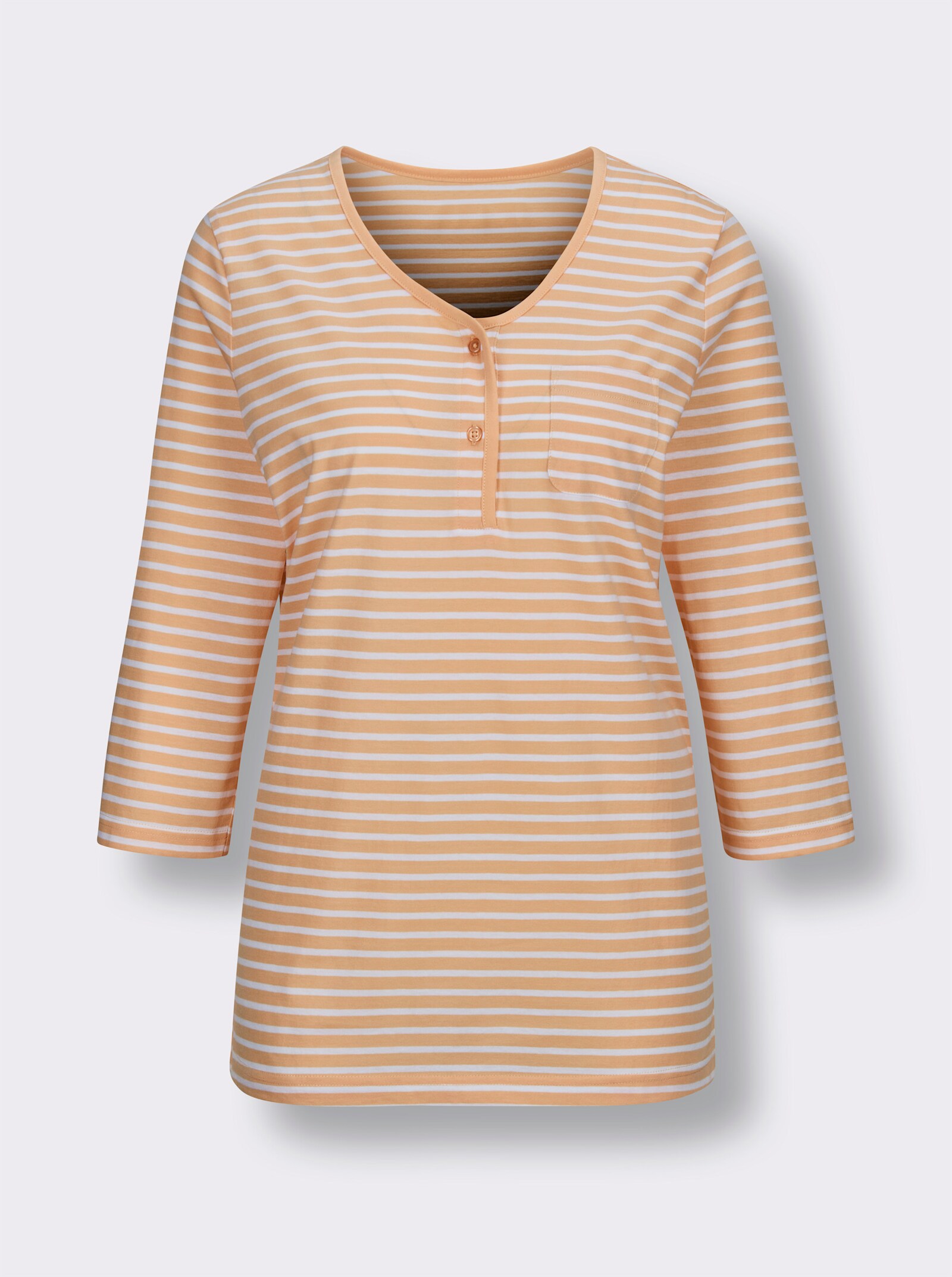 wäschepur Schlafshirt mit Seitenschlitzen - apricot-weiß-geringelt