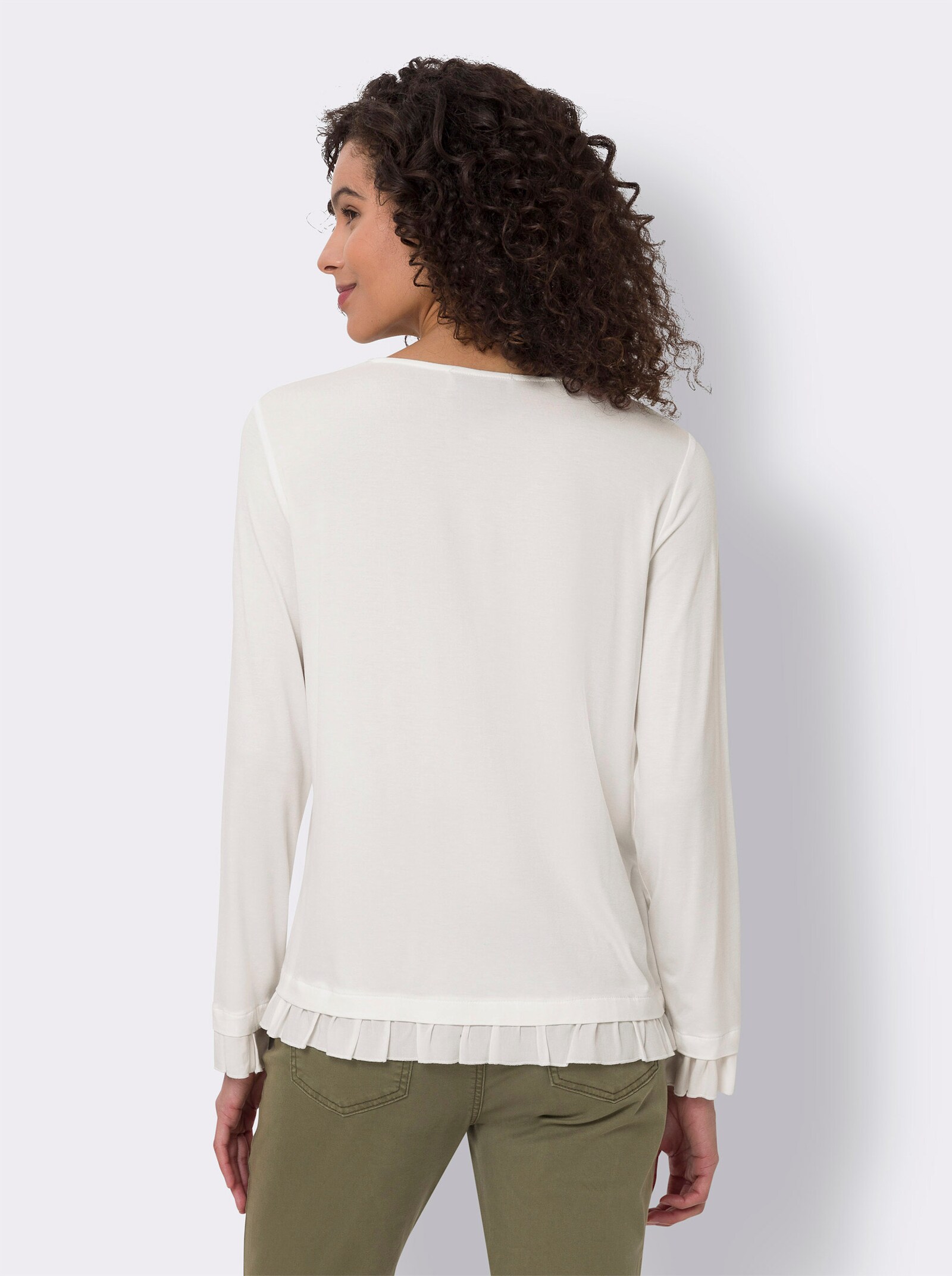 heine Rundhalsshirt mit Rüschen - ecru