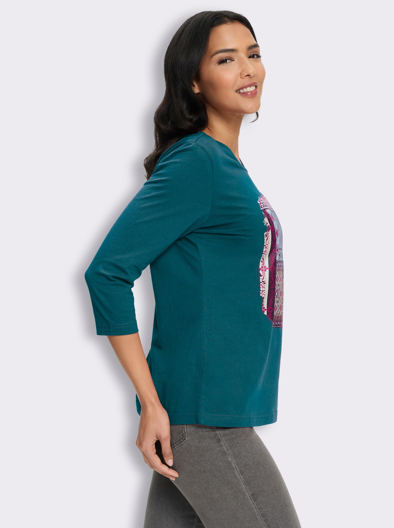 3/4-Arm-Shirt mit Patchwork-Muster - aquapetrol-traube