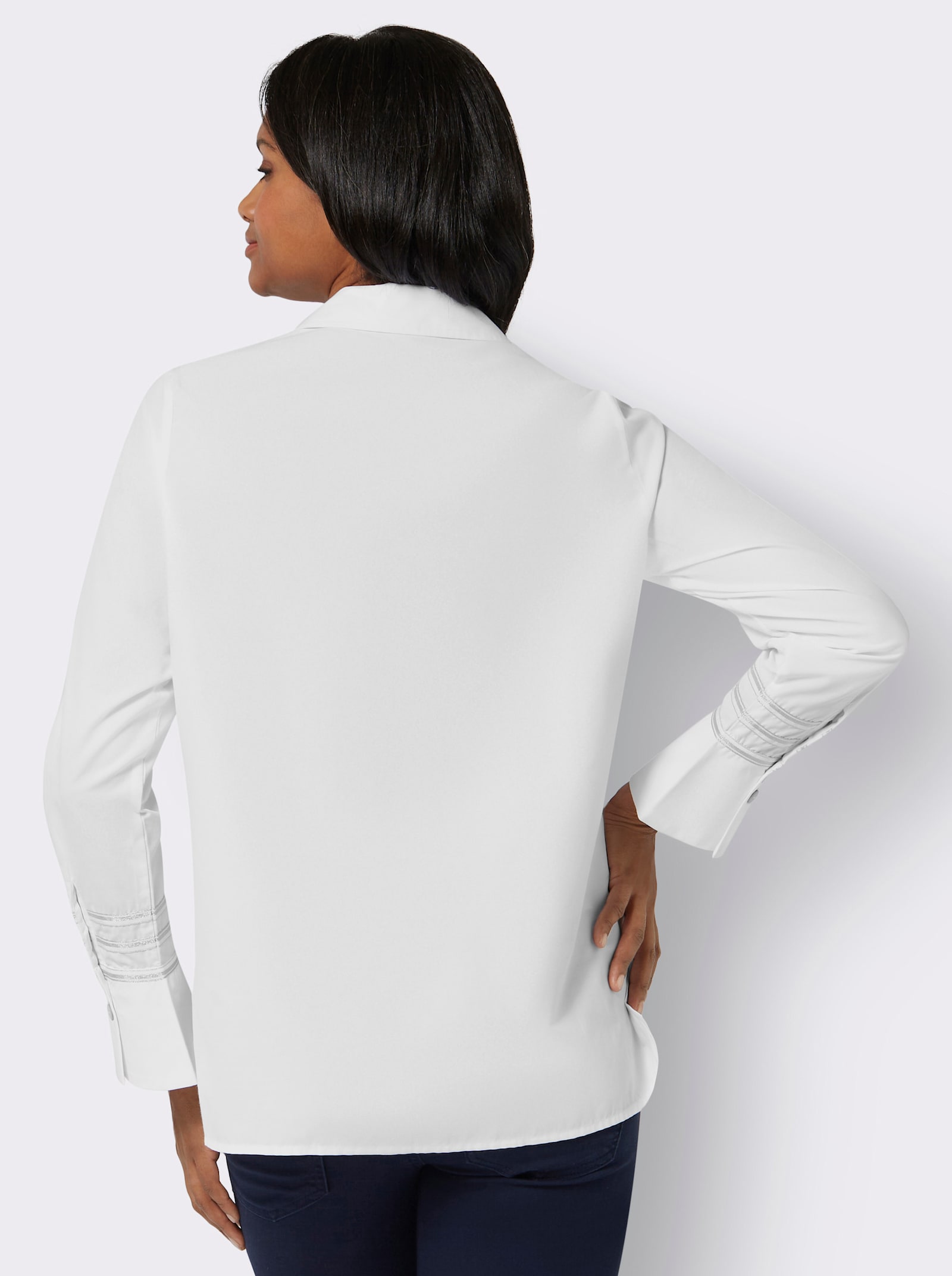 Langarm-Bluse mit V-Ausschnitt - ecru