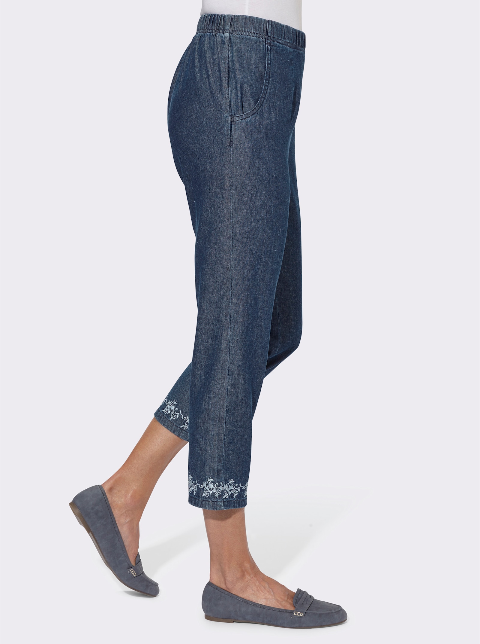 7/8-jeans met bloemenborduursel - blue-stonewashed