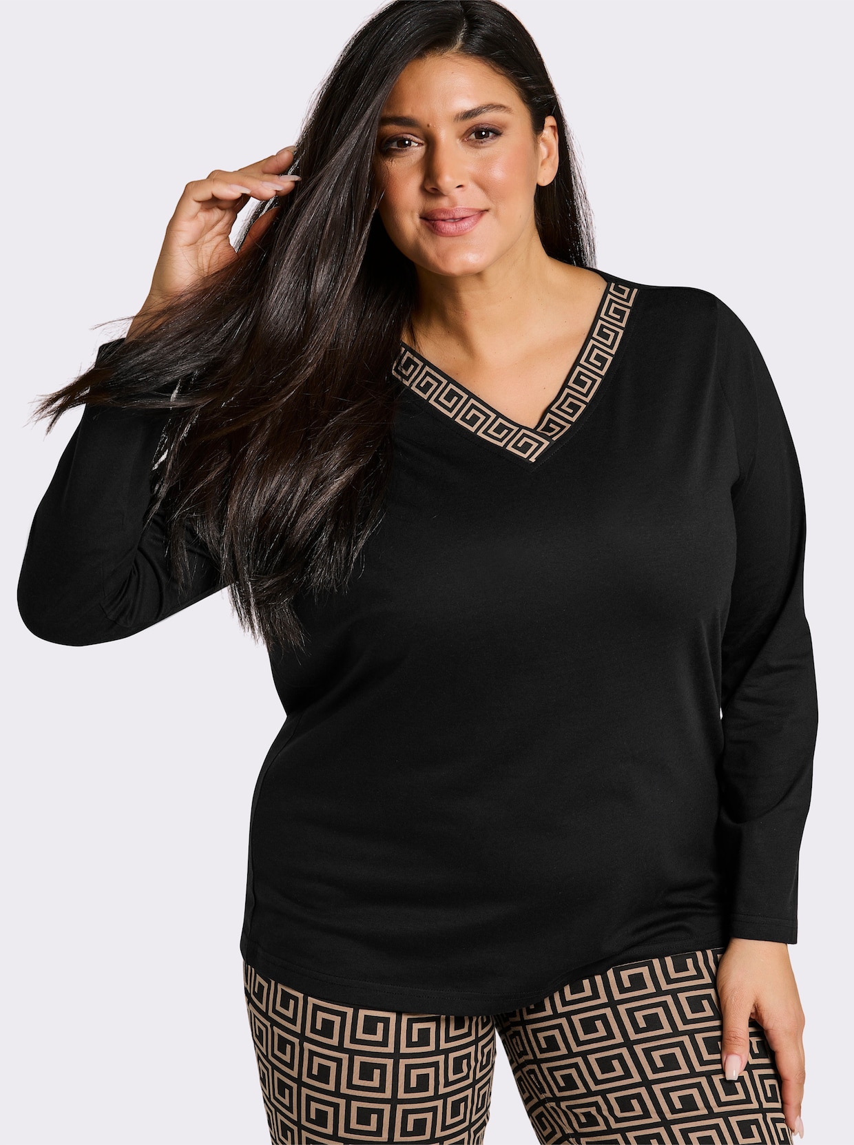 wäschepur Schlafanzug im Grafik-Dessin - schwarz-camel-bedruckt