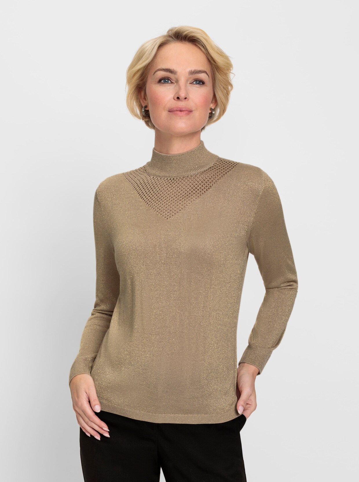 Trui met opstaande kraag - beige/goudkleurig gemêleerd