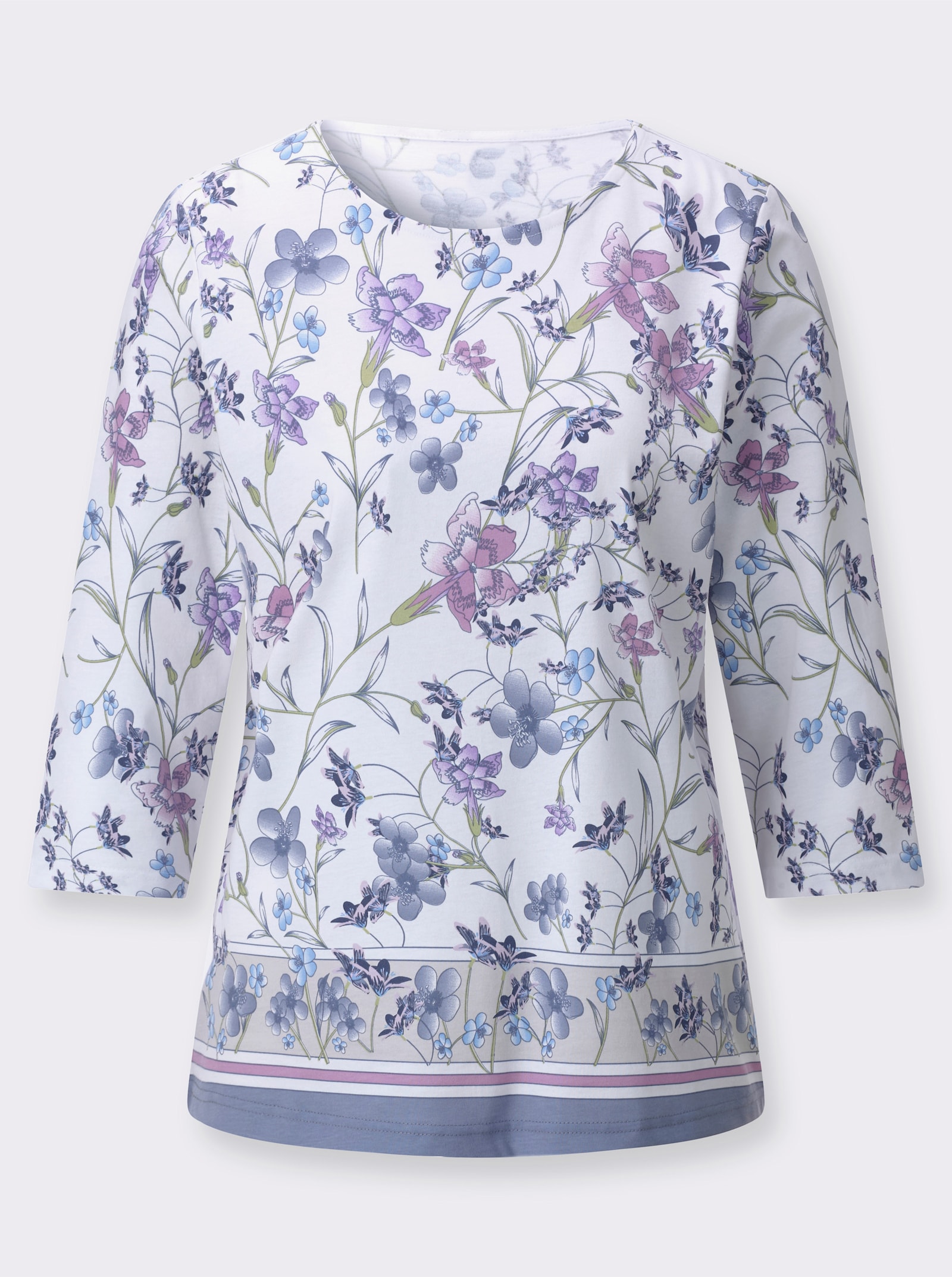 Rundhalsshirt in Baumwoll-Qualität - orchidee-lindgrün-bedruckt