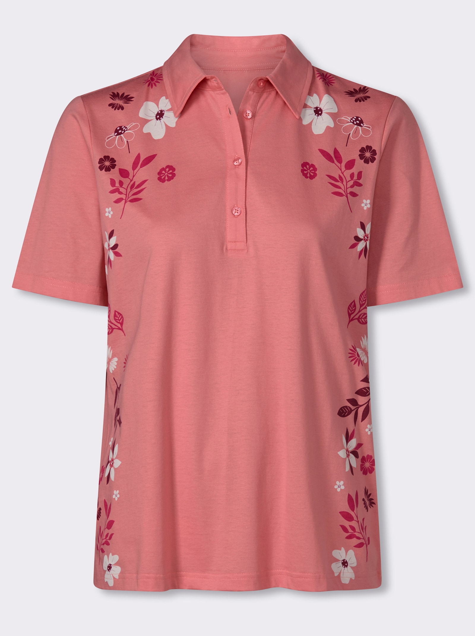 Poloshirt met bloemen- en bladerprint voor - flamingo/pink bedrukt