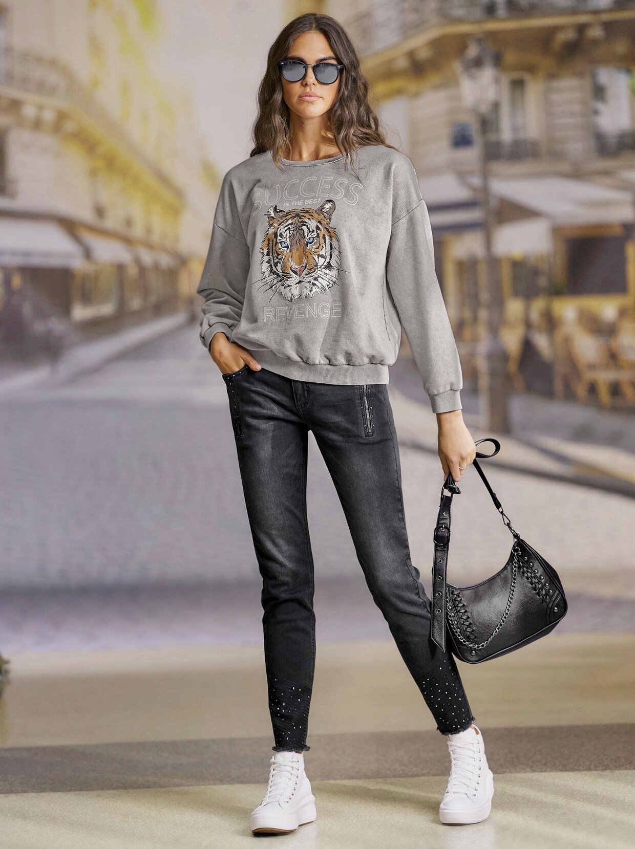 Sweatshirt - steingrau