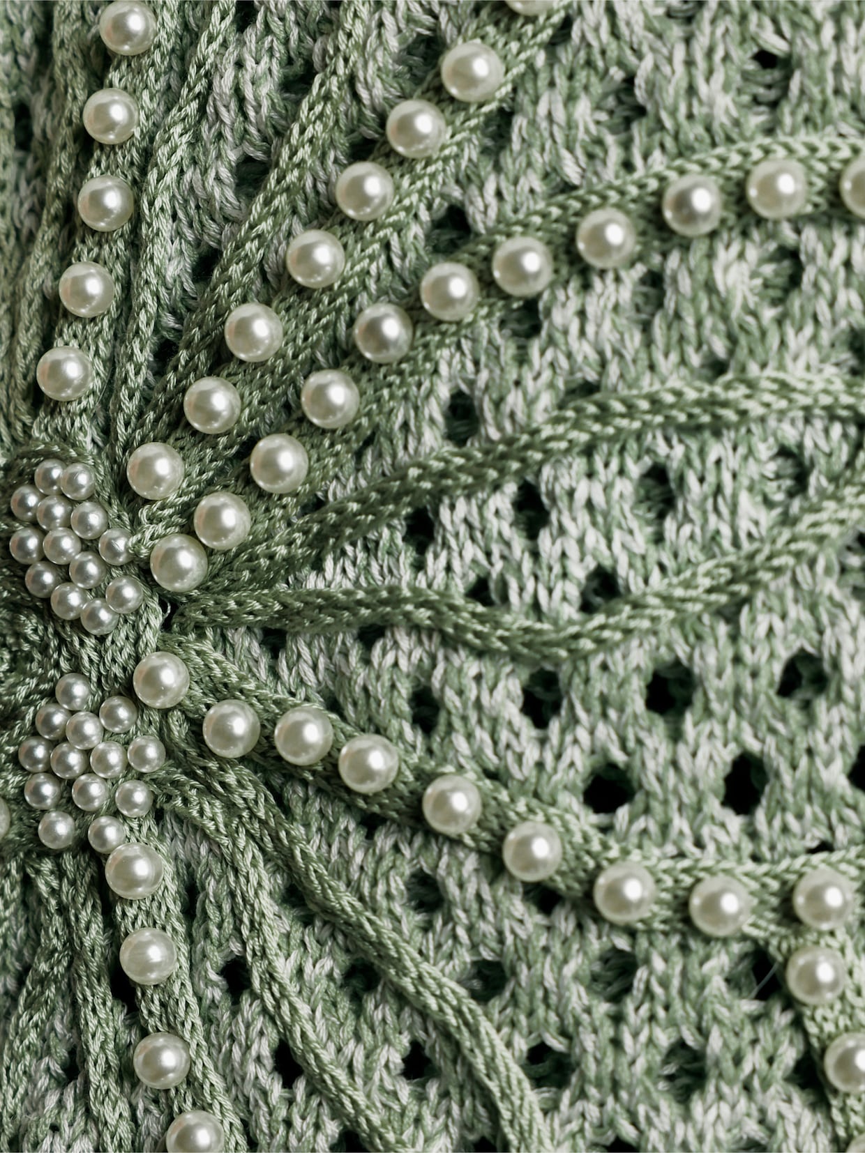 CREATION L PREMIUM Ajourpullover mit Leinen-Anteil - eucalyptus-ecru-meliert