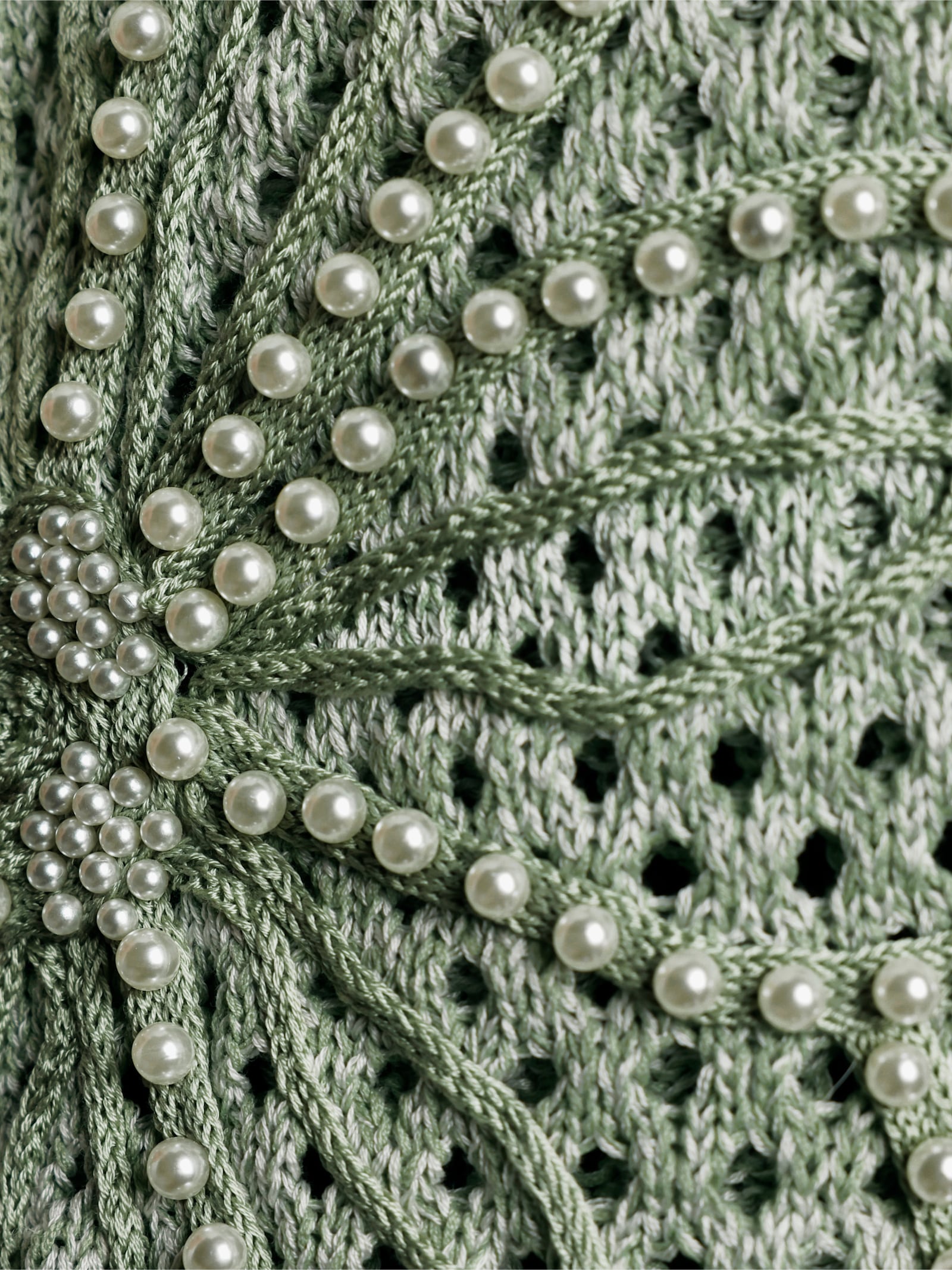 CREATION L PREMIUM Ajourpullover mit Leinen-Anteil - eucalyptus-ecru-meliert