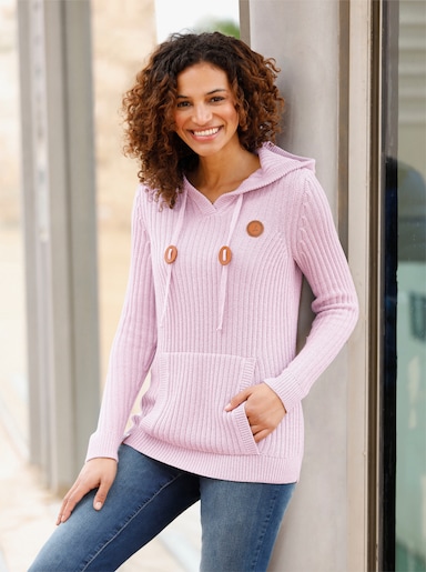 Kapuzen-Pullover - mauve-weiß-meliert