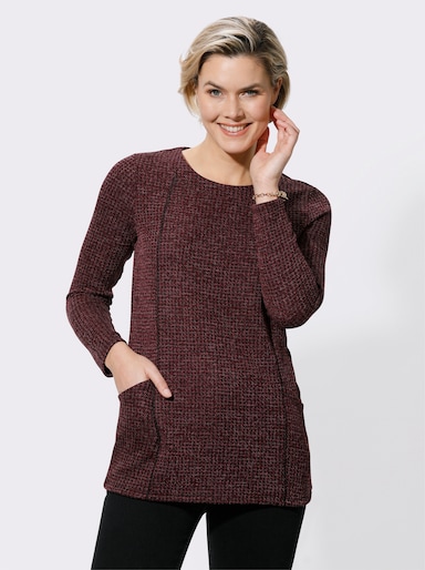 Longshirt 2 Taschen vorne - bordeaux-meliert