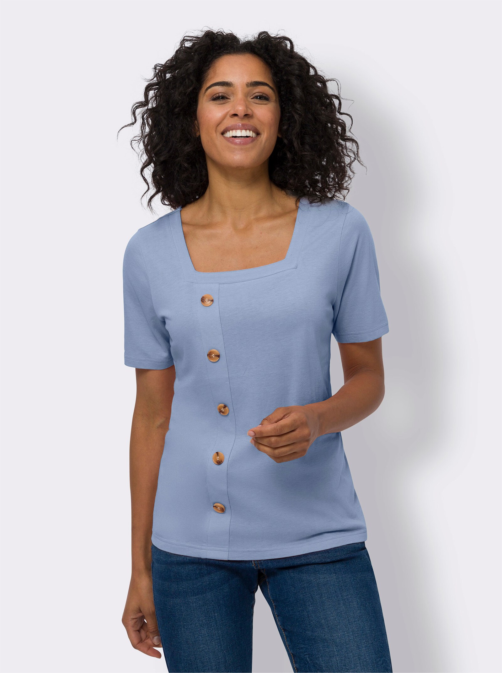 Tričko, kr.ruk., lišta-ozd.gomb. - bledomodrá