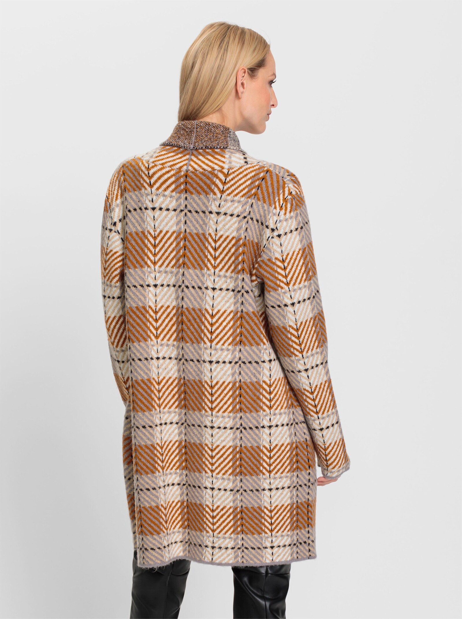 heine Jacquardstrickjacke mit Schalkragen - sand-braun-gemustert