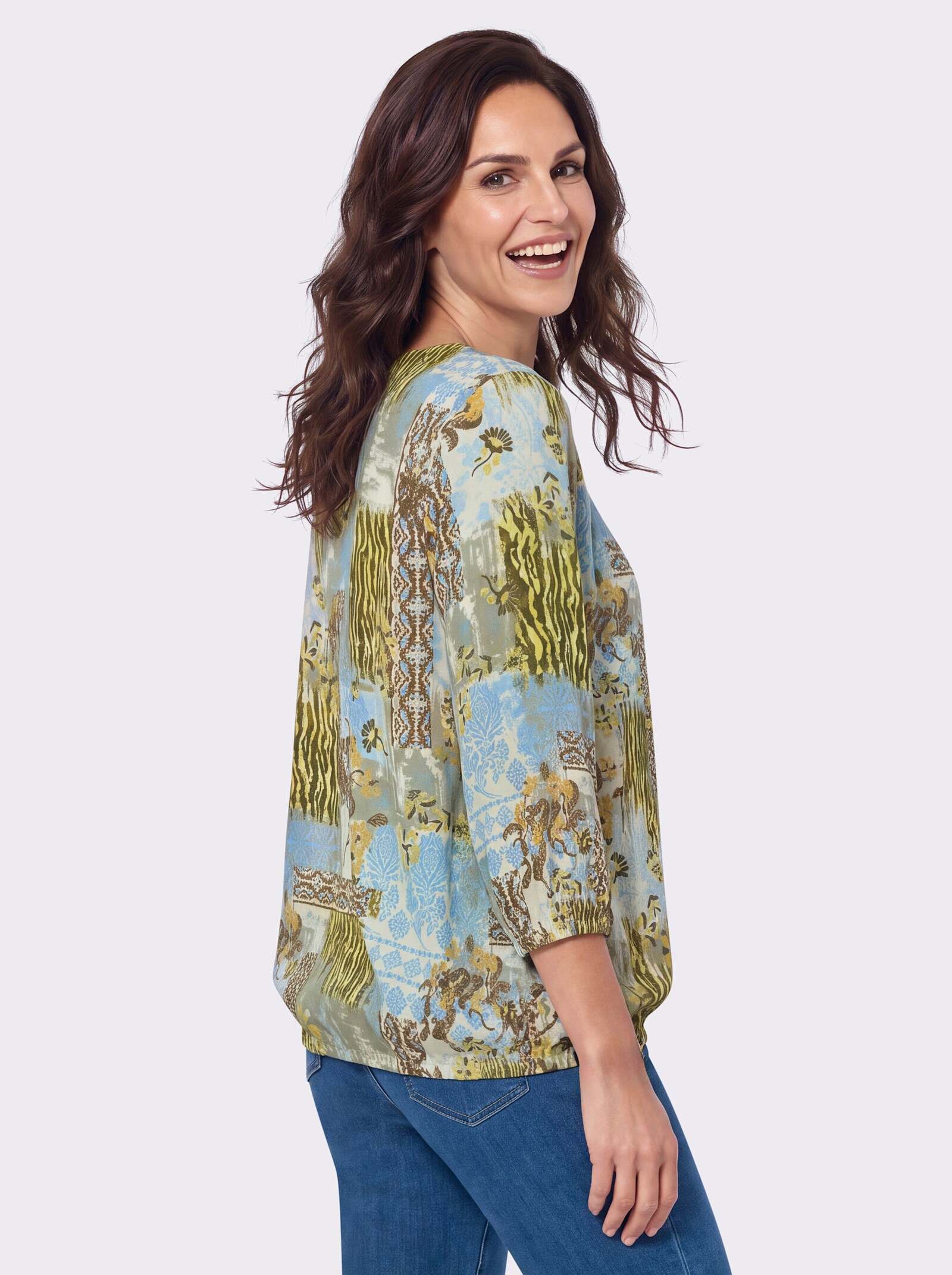 Druckbluse im Muster-Mix - schilf-bedruckt