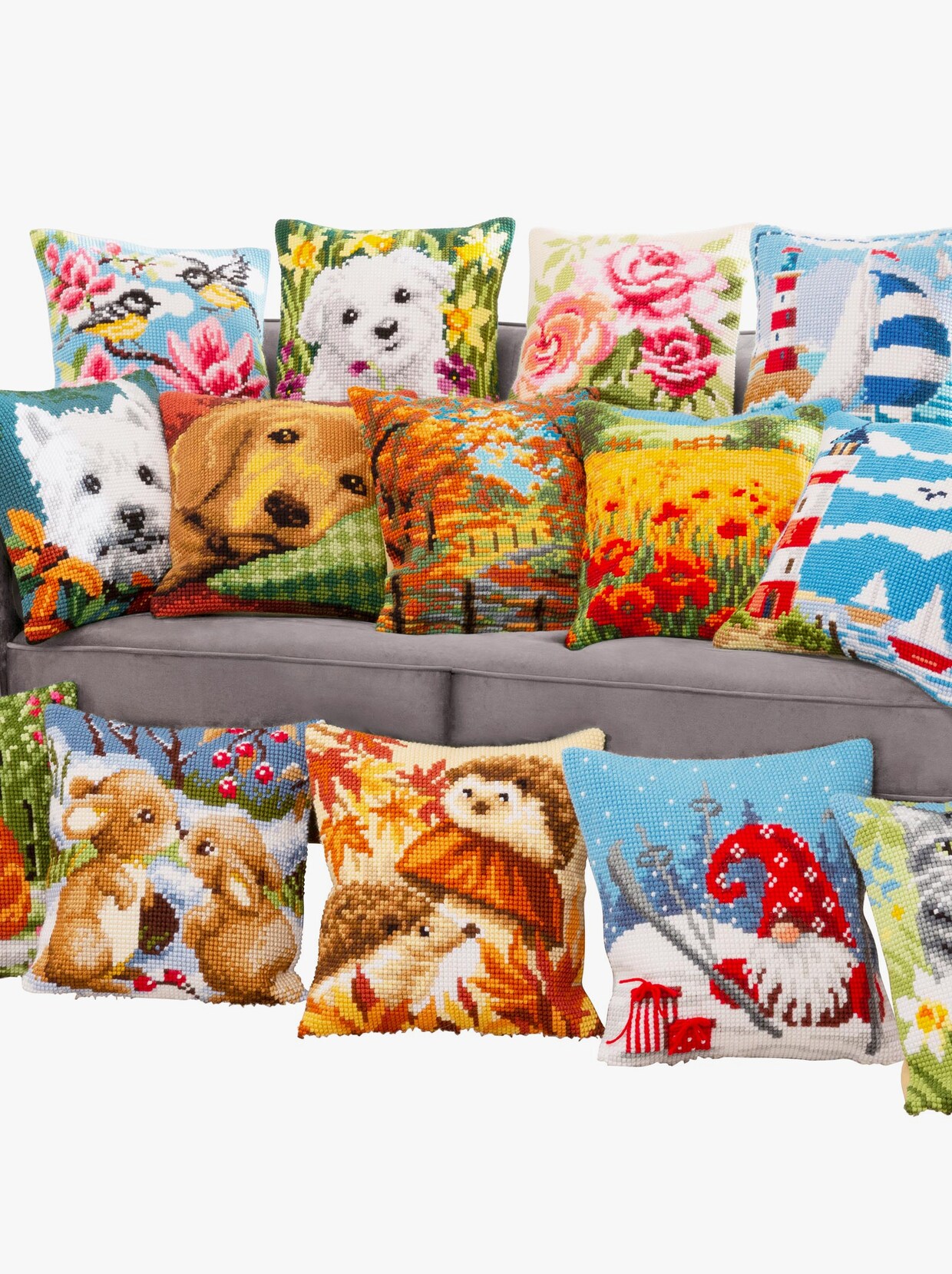 Borduurkussen - Hond met bloemen