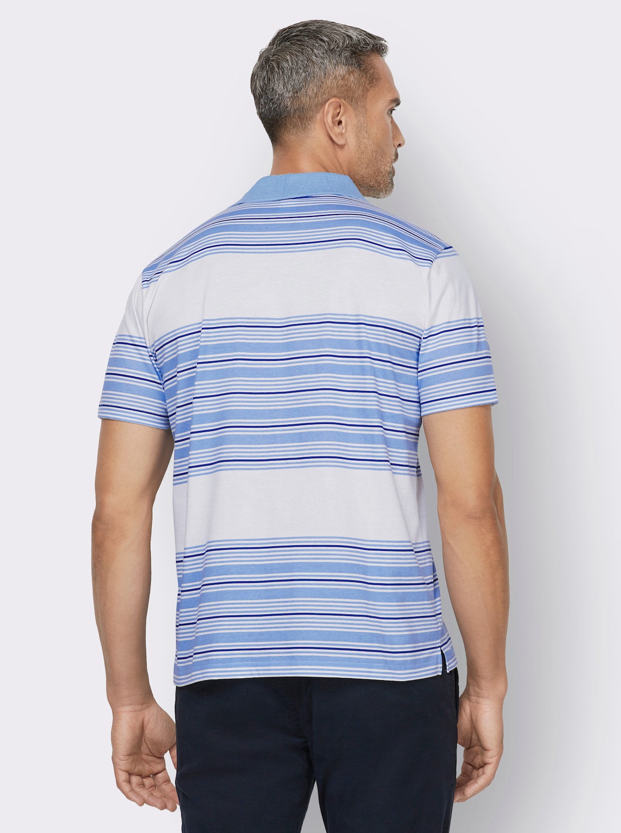 Poloshirt - weiss-himmelblau-bedruckt