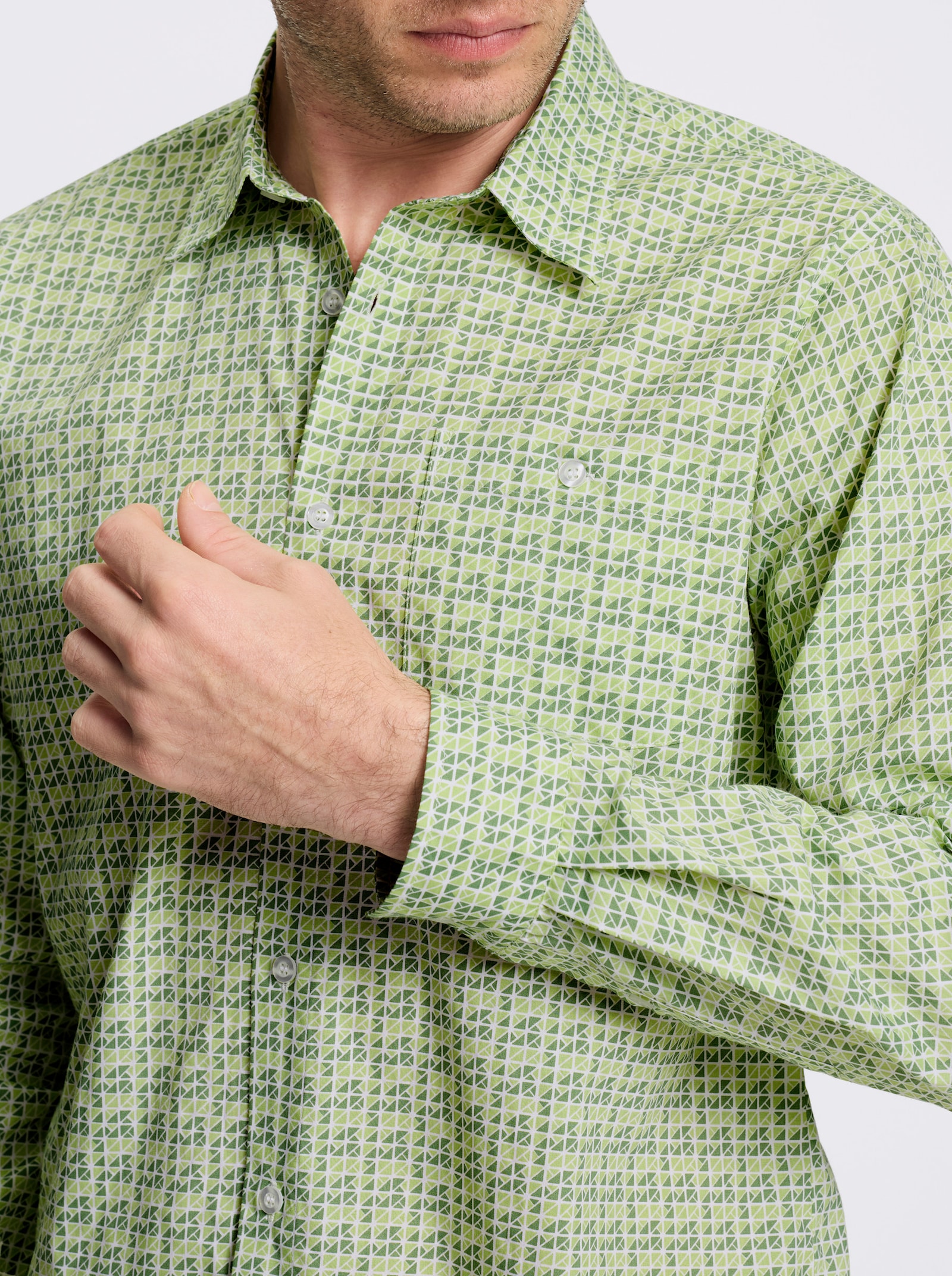 Marco Donati Langarmhemd mit Kentkragen, Baumwolle - eucalyptus-gemustert