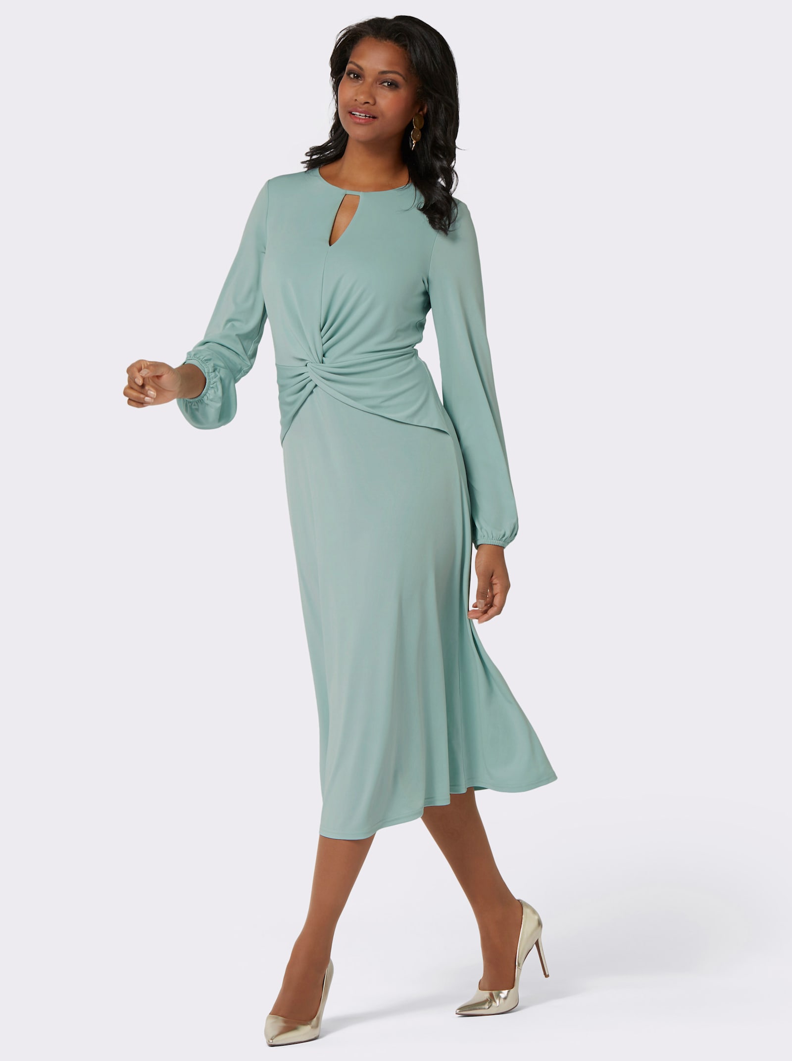 Jerseykleid in Schmetterlings-Dessin - kalkmint