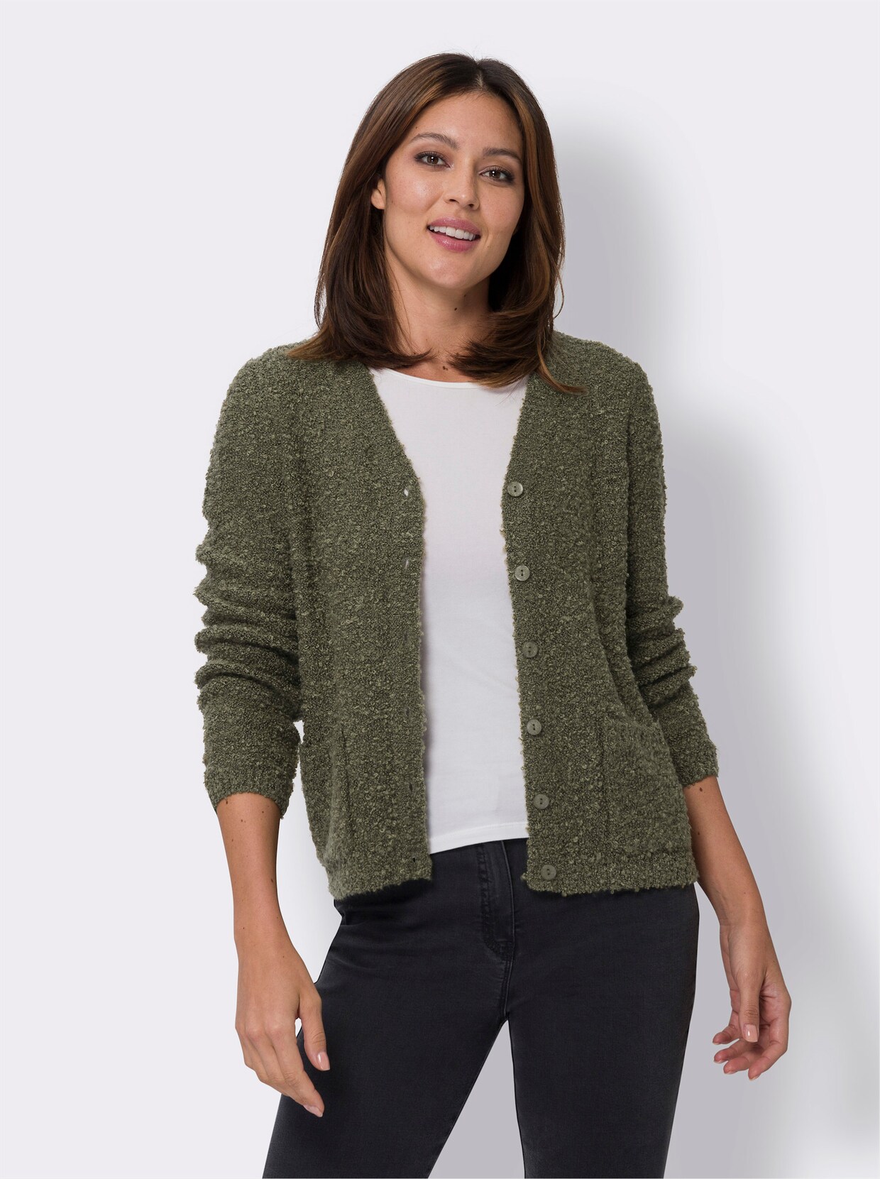 Strickjacke - khaki-meliert