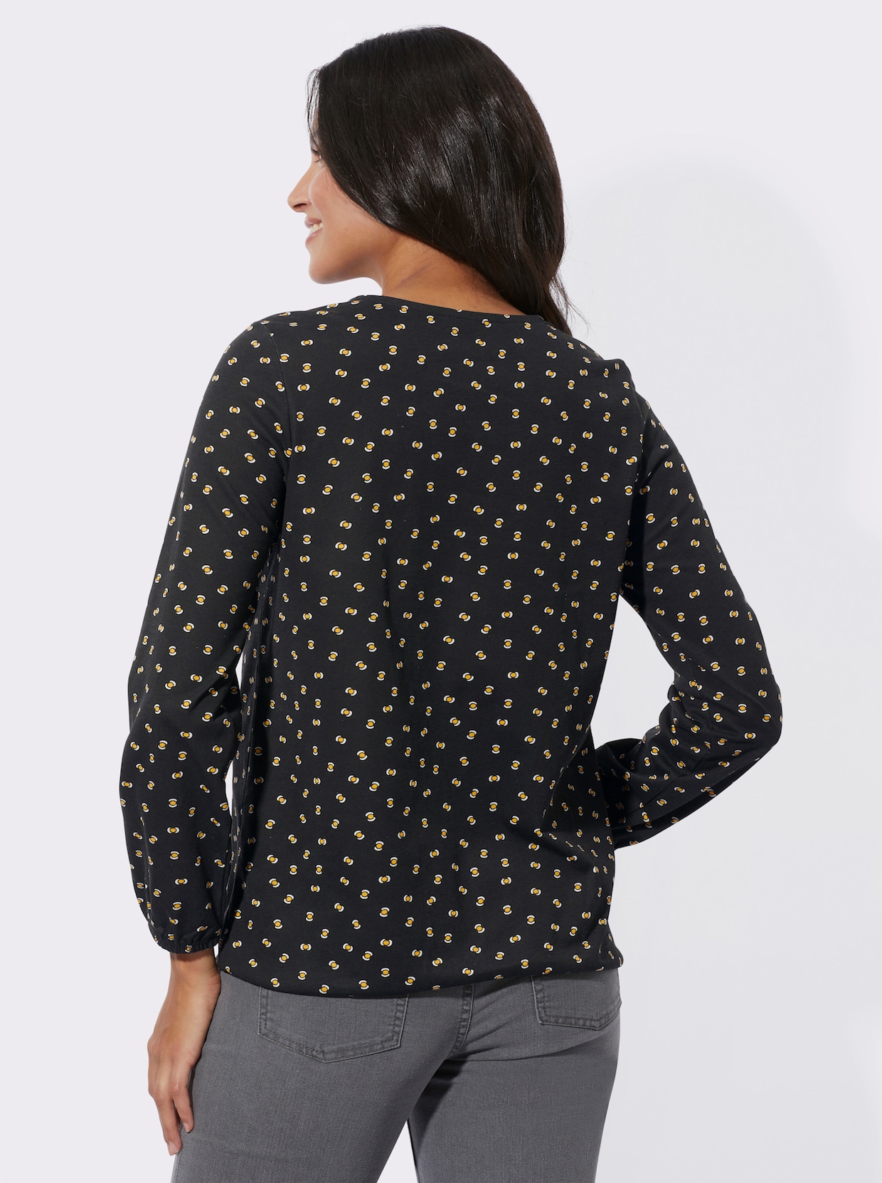 Shirt met lange mouwen - zwart/oker bedrukt