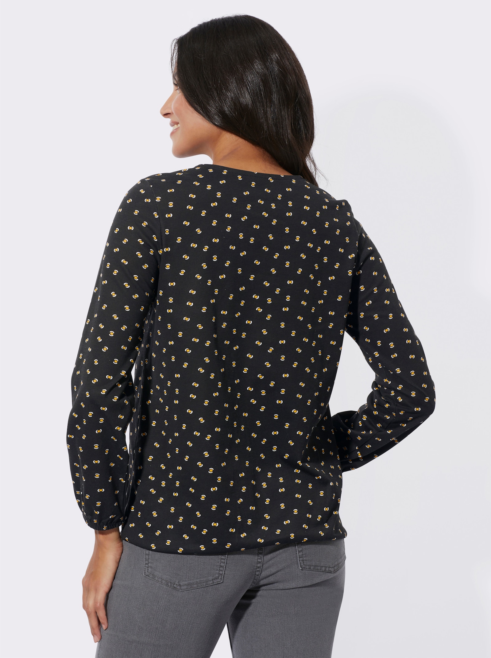 Langarmshirt mit elastischen Abschlüssen - schwarz-ocker-bedruckt