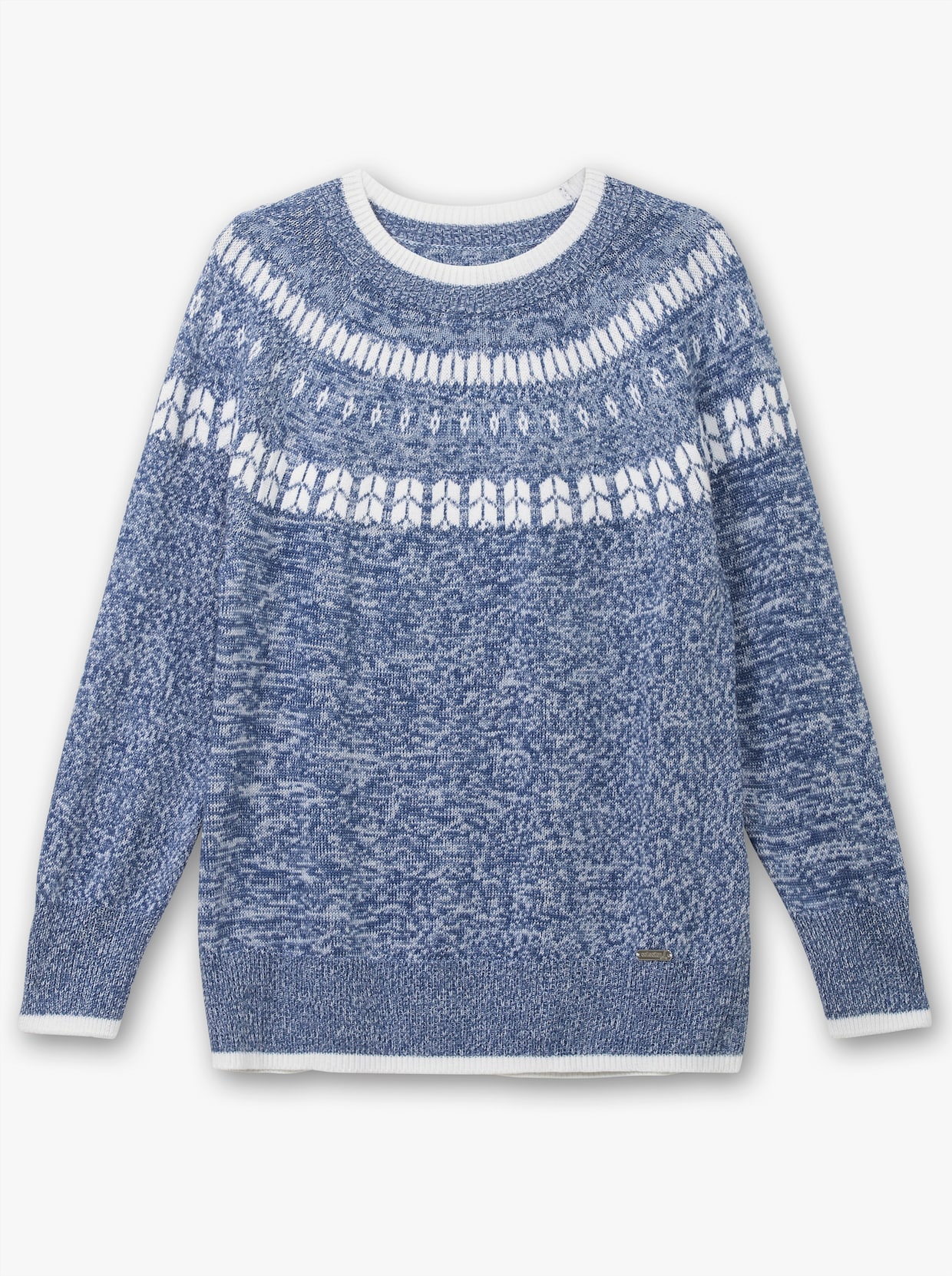 Norwegerpullover mit breiten Rippbündchen - jeansblau-bleu-meliert