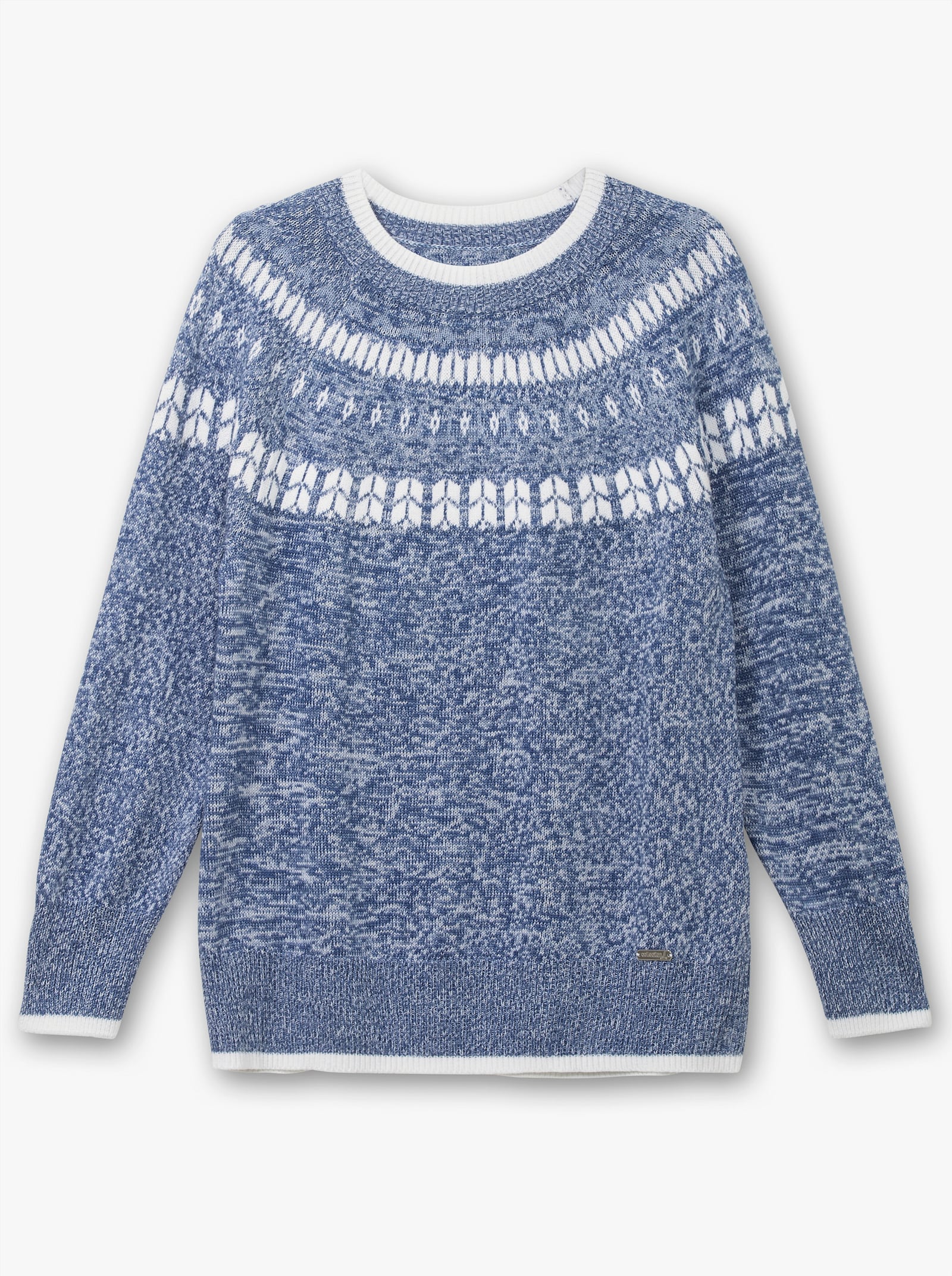 Norwegerpullover mit breiten Rippbündchen - jeansblau-bleu-meliert