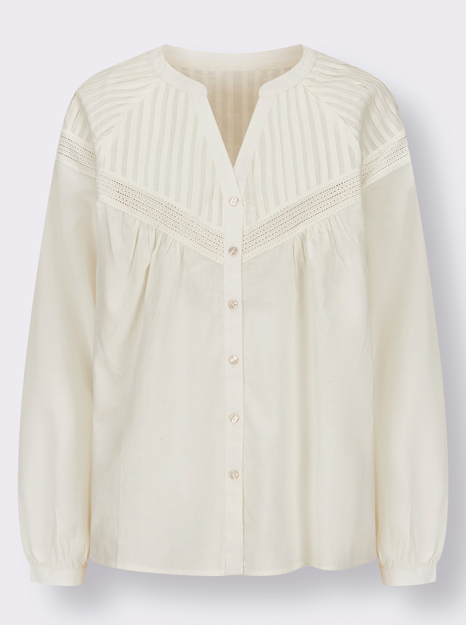 Langarmbluse mit aufgesetzter Lochspitze - champagner