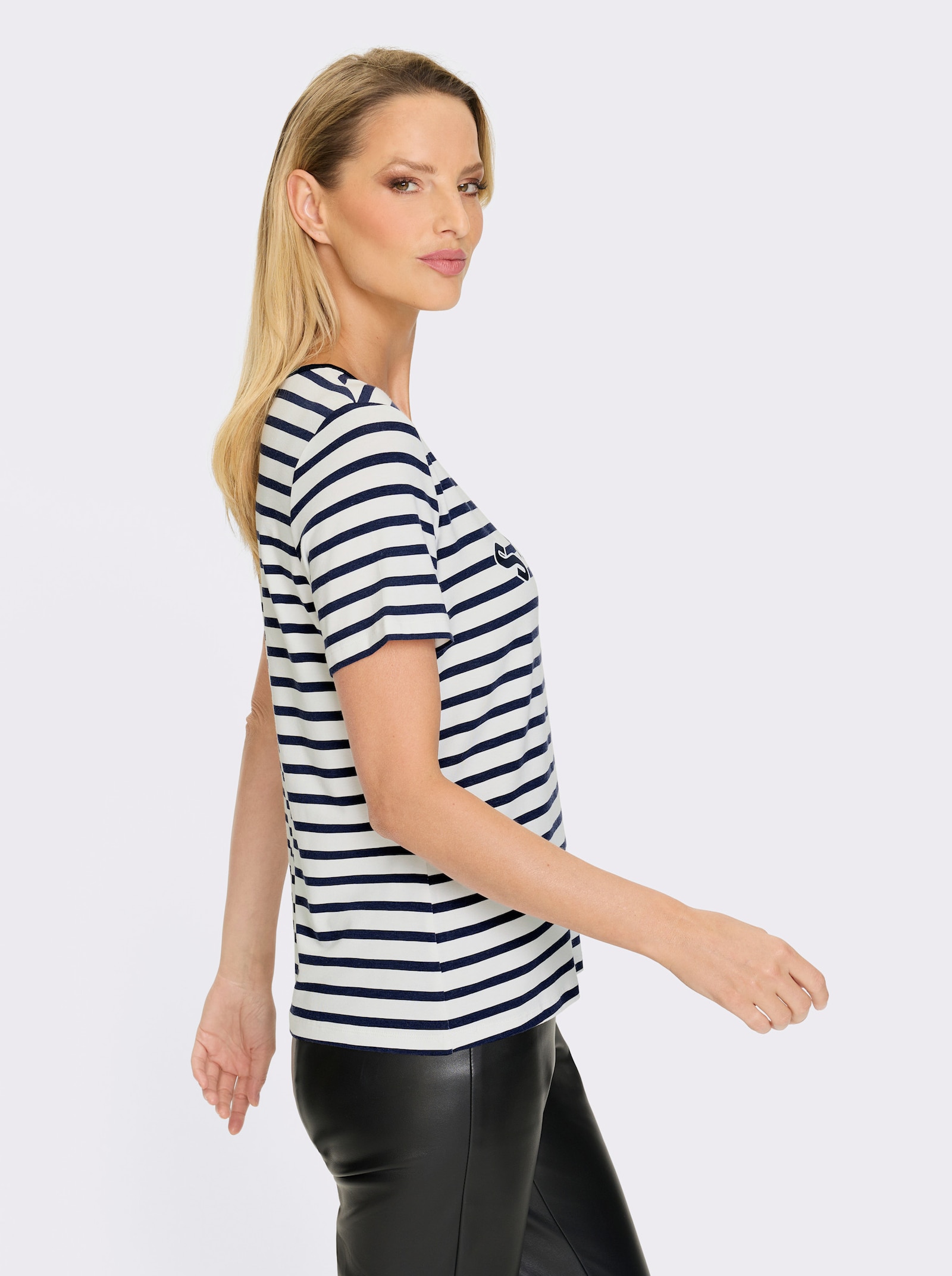 heine T-shirt rayé avec effets brillants - blanc-marine à rayures fines