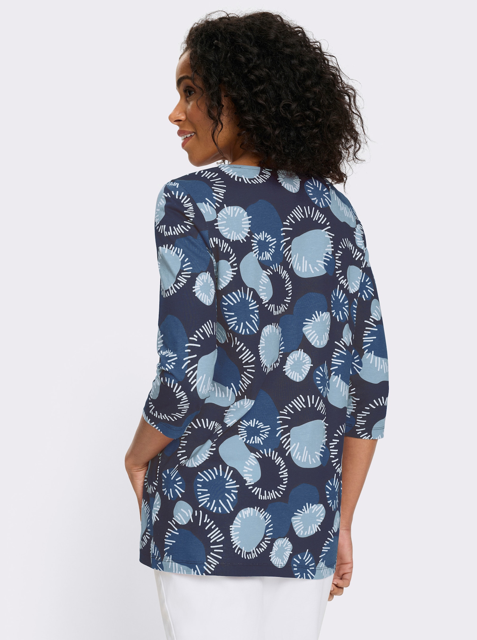 Lang shirt met 3/4-mouwen, katoen - ijsblauw-jeans-blauw-bedrukt