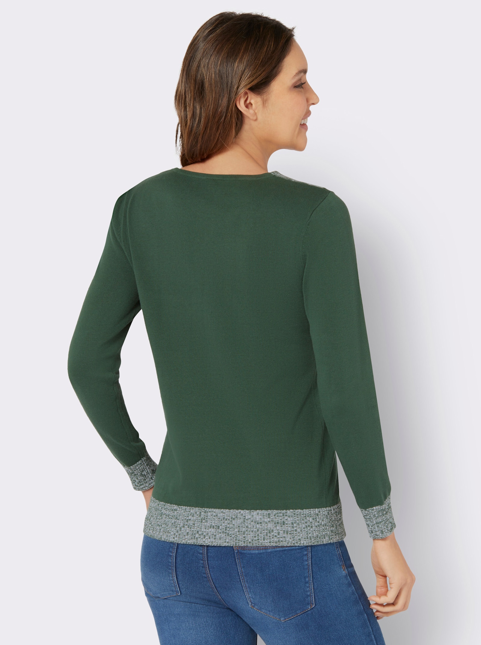 Langarm-Pullover mit Melange-Partien - moos
