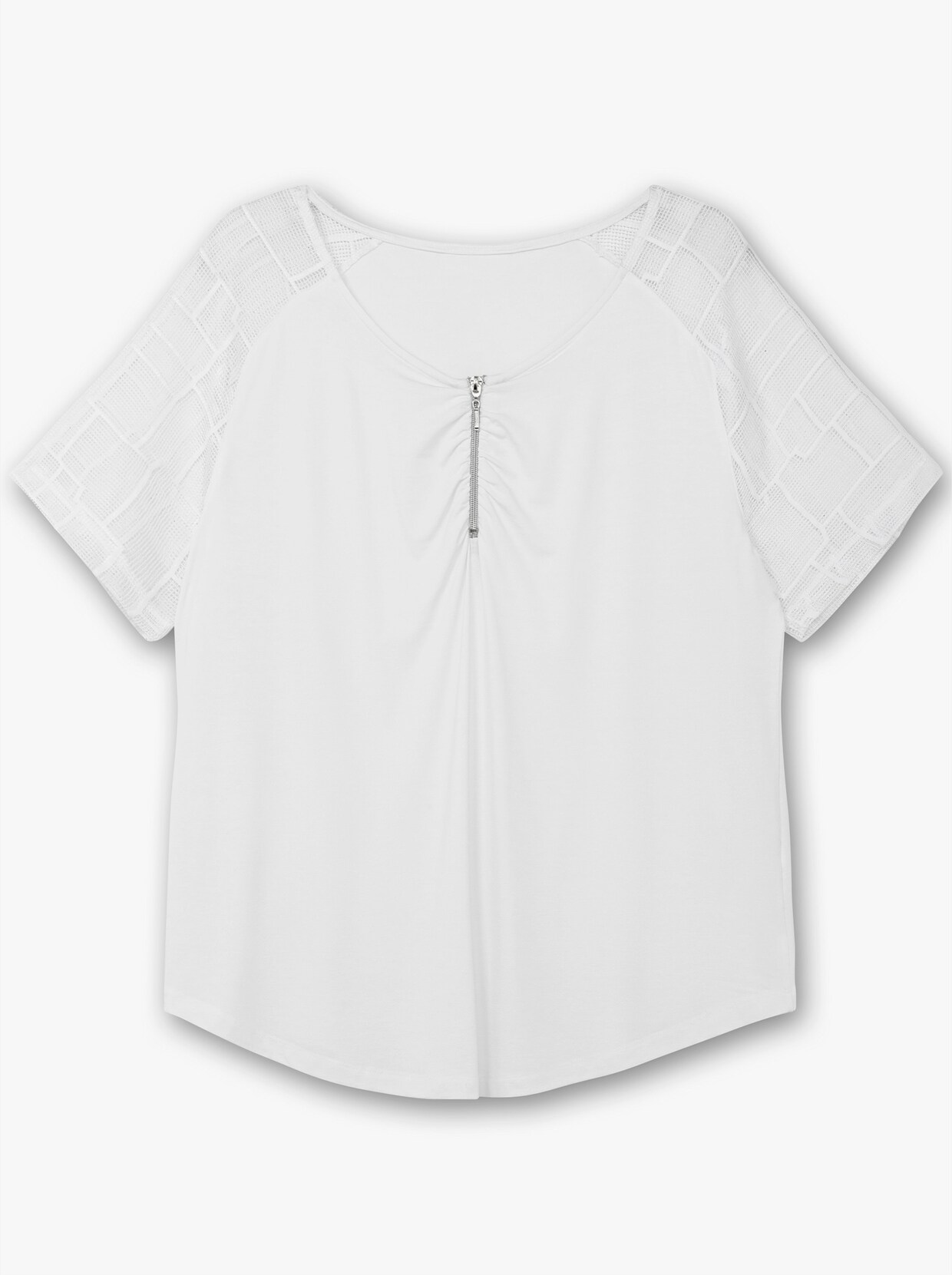 Spitzenshirt mit transparenten Ärmeln - weiß