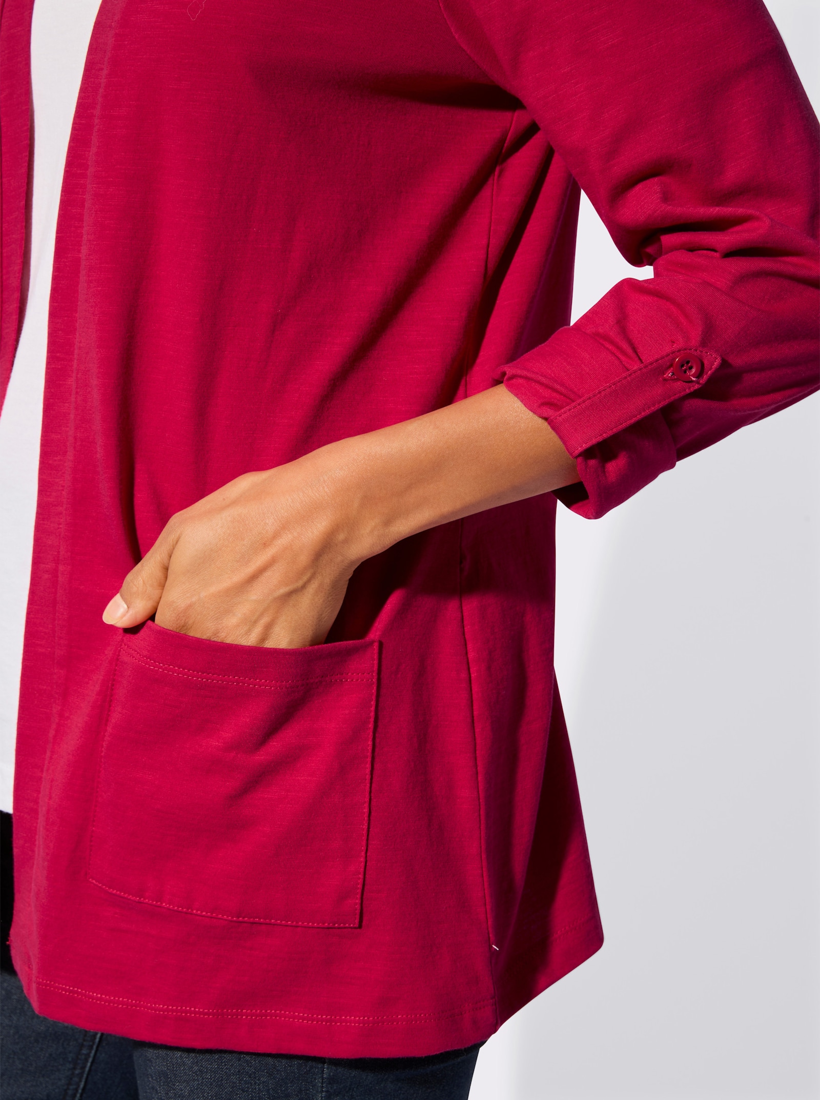 Shirtjacke mit Flammgarn-Struktur - erdbeere