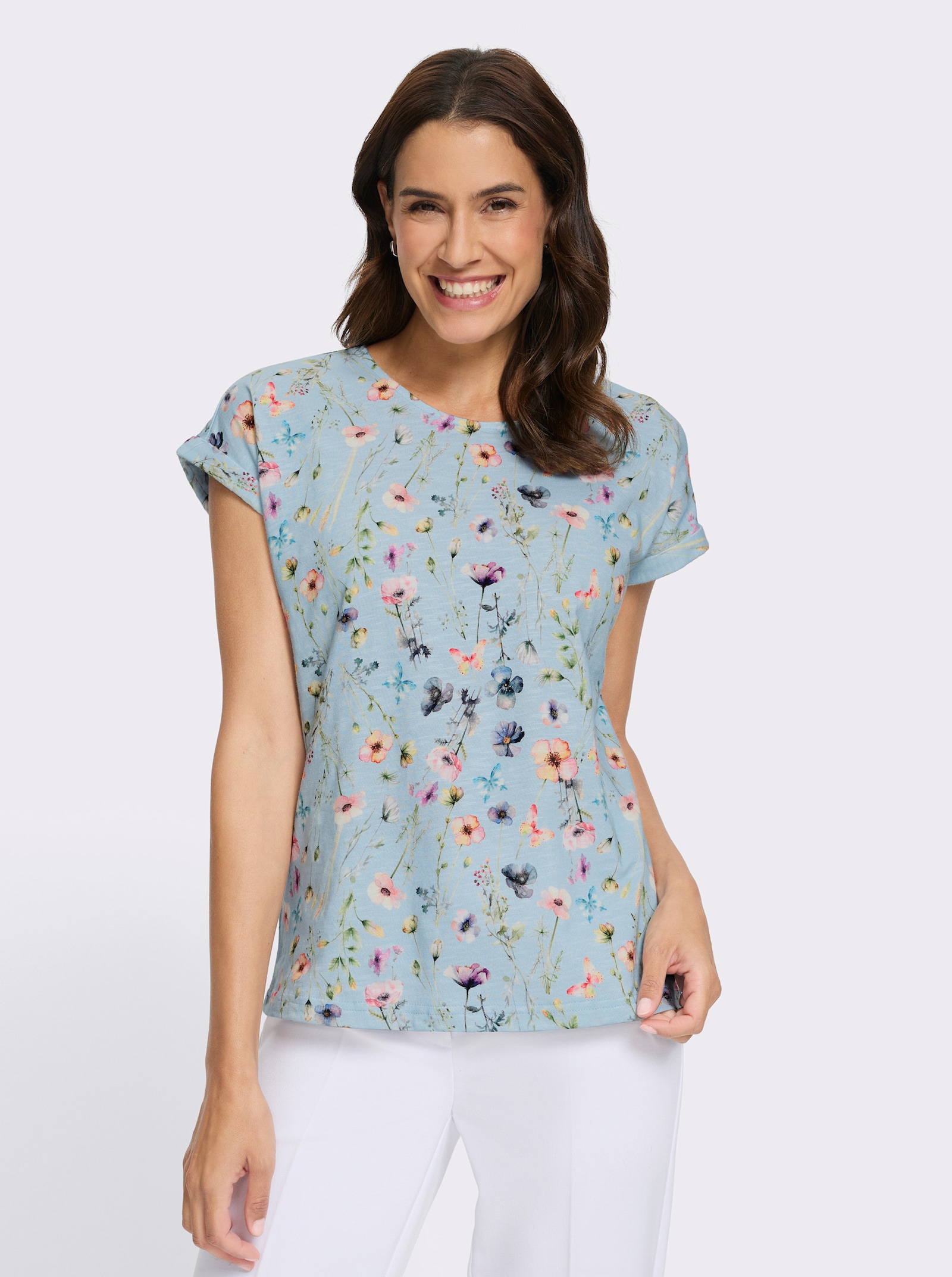 Print-Shirt mit Ärmel-Aufschlag - hellblau-bedruckt