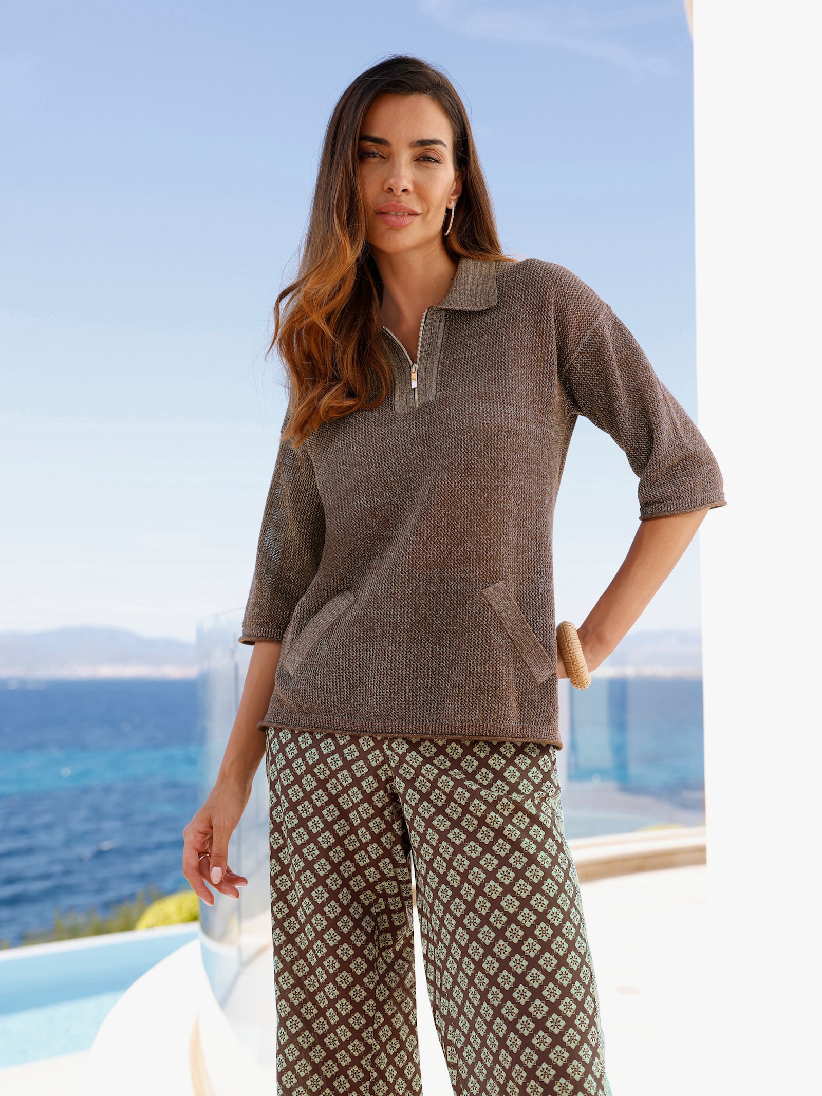 heine Kurzarmpullover aus Ajourstrick - schoko