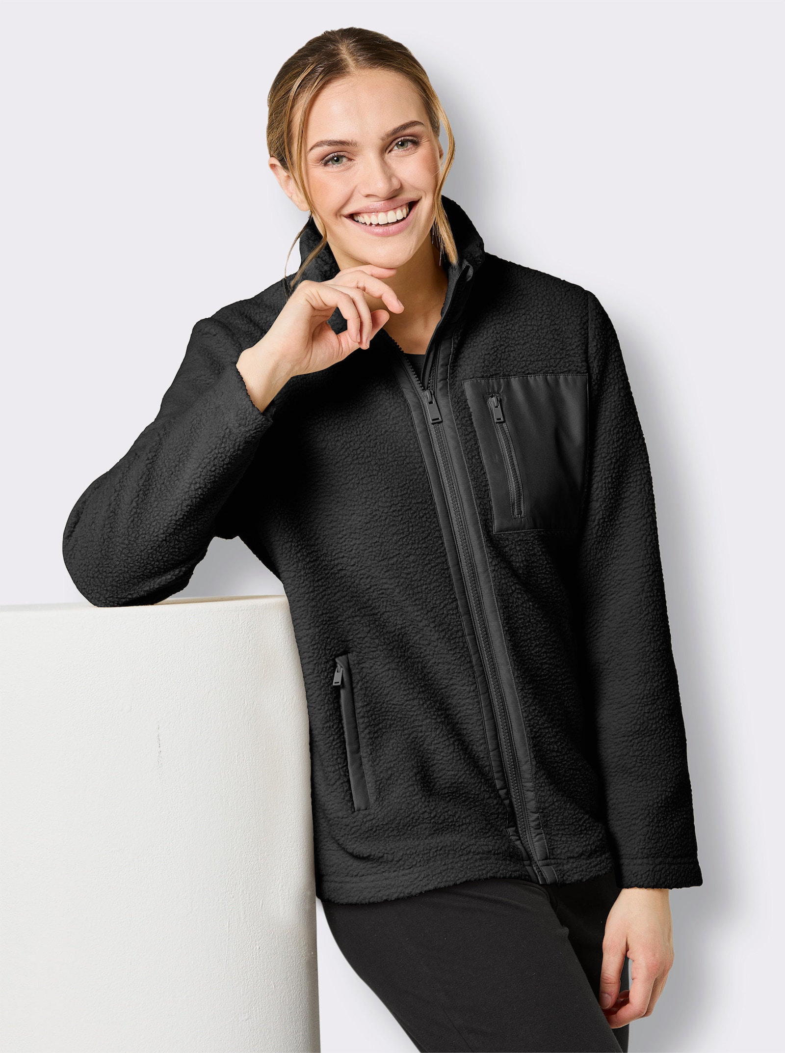 Catamaran Sports Teddy-Jacke mit 3 Reißverschluss-Taschen - schwarz