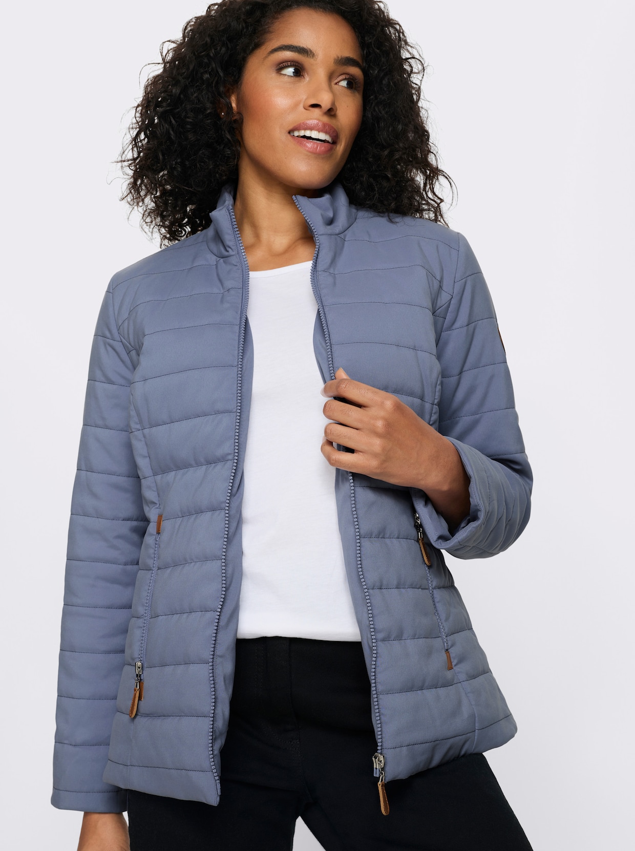 Steppjacke mit Reißverschluss-Taschen - taubenblau