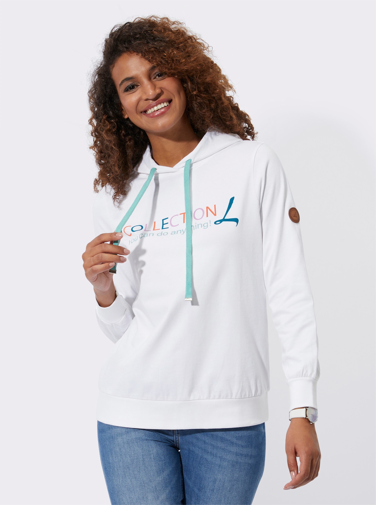 Sweatshirt mit mehrfarbigem Schriftzug - ecru-salbei