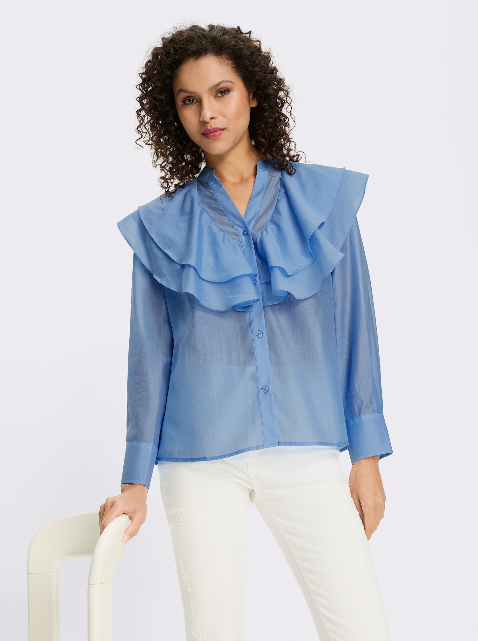 heine Volantbluse mit Langarm - himmelblau