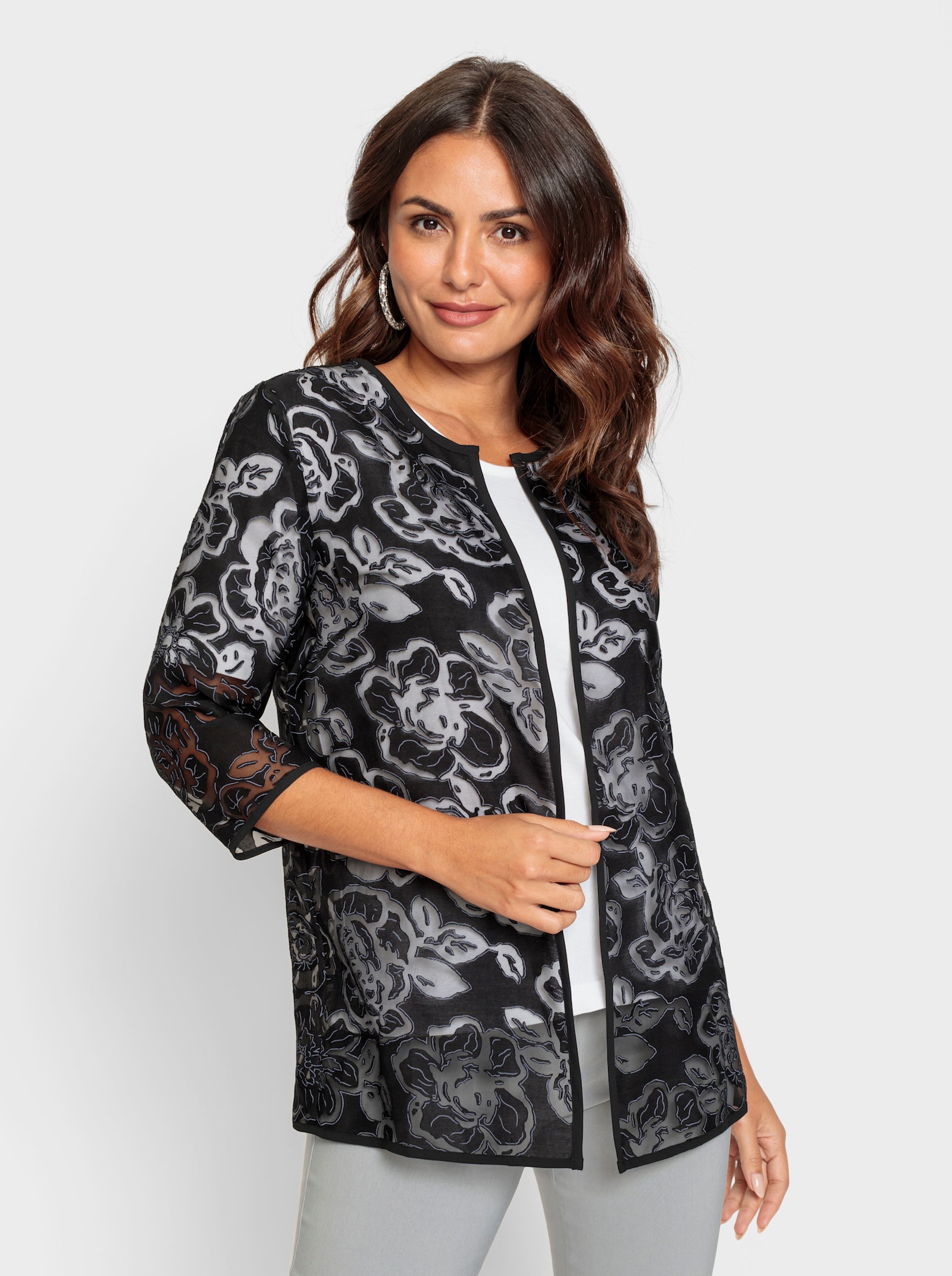 Blusenjacke in Ausbrenner-Qualität - schwarz-ecru-gemustert