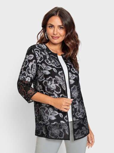 Blusenjacke in Ausbrenner-Qualität - schwarz-ecru-gemustert