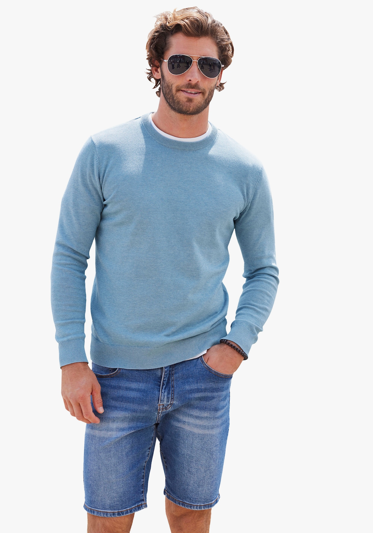 H.I.S Strickpullover - blau-meliert