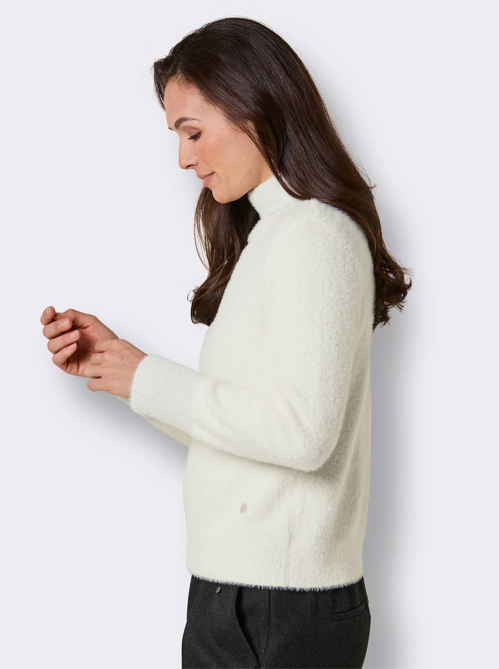 CREATION L PREMIUM Langarm-Pullover mit Glanzgarn - ecru