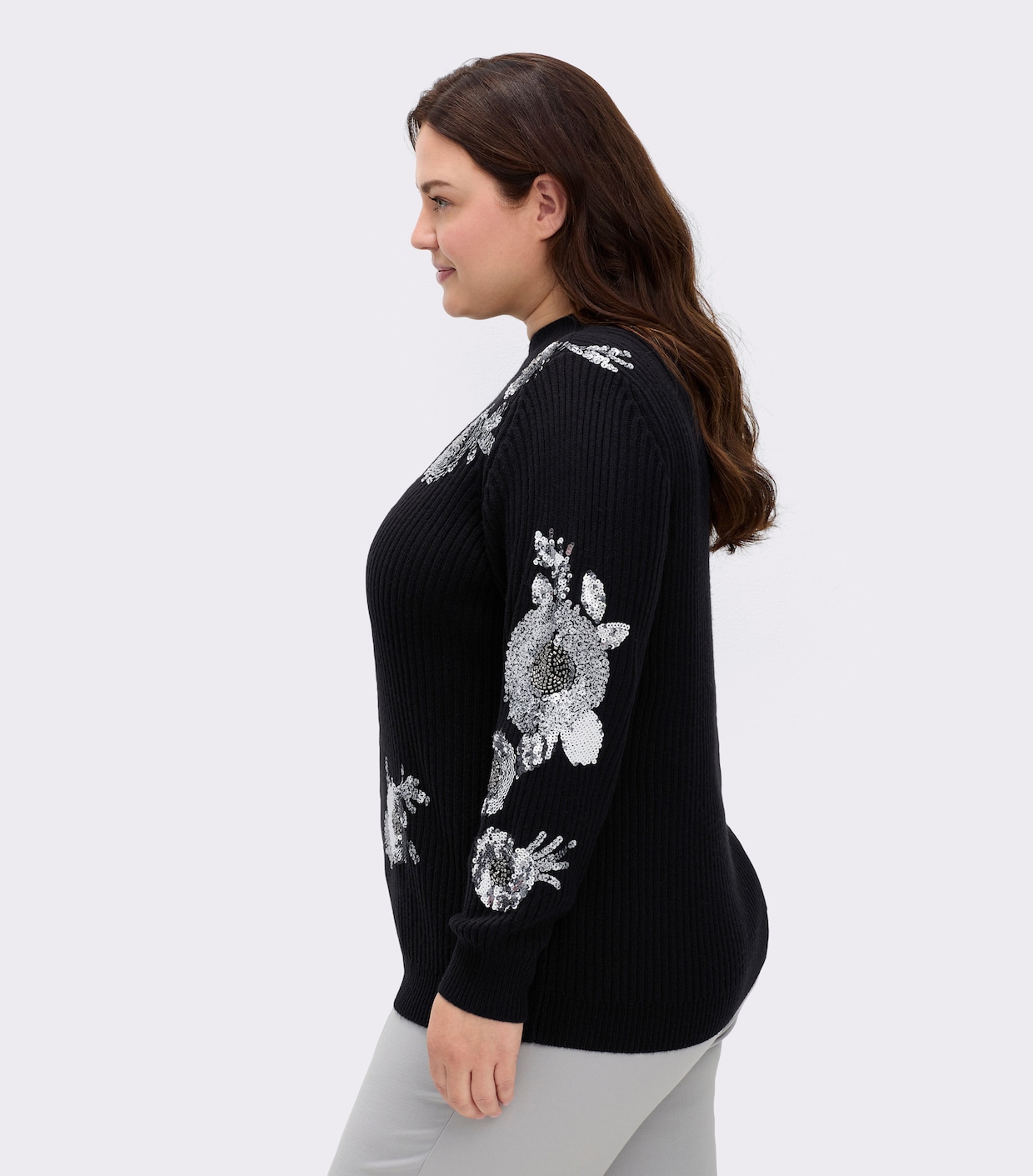 sheego by Joe Browns Pullover - schwarz-silberfarben-gemustert