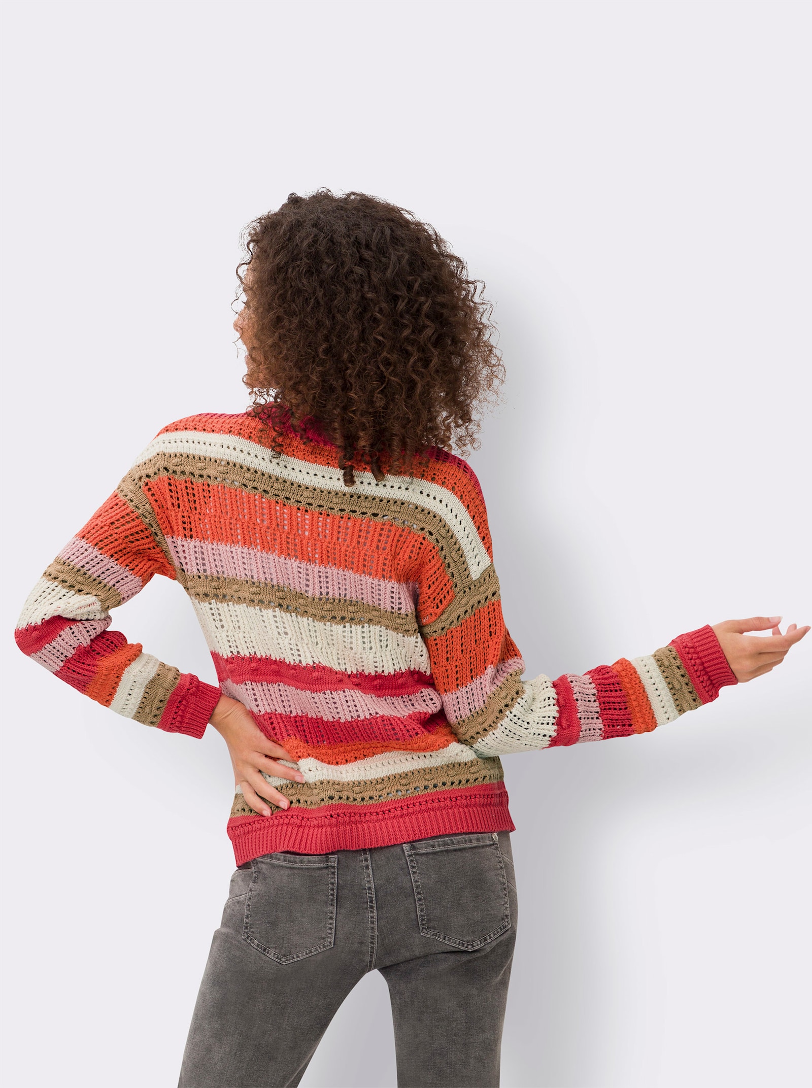 heine Ajourvest in handgebreide look - oranje/champagne gedessineerd