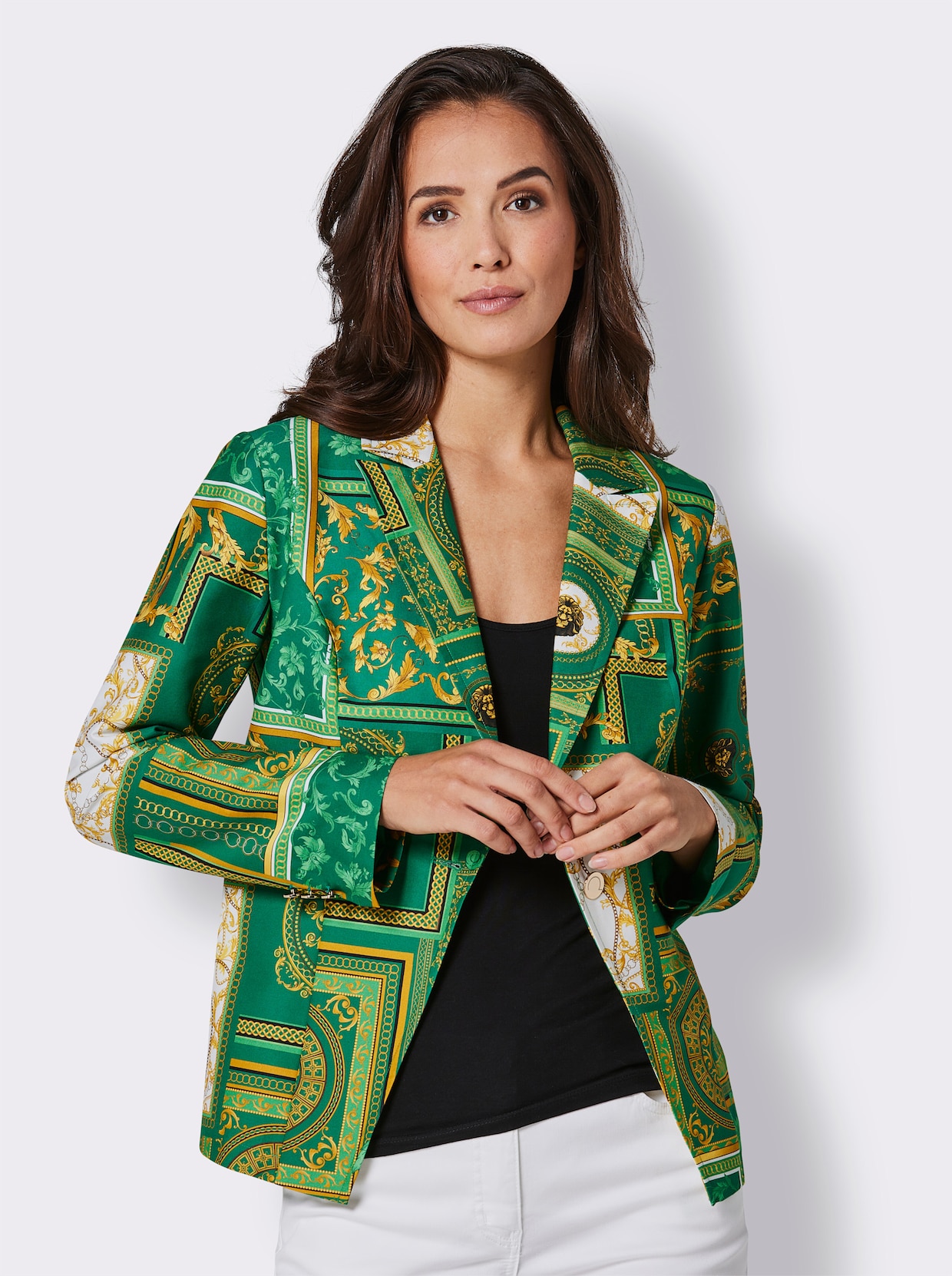 CREATION L PREMIUM Blazer en soie et coton - vert-jaune imprimé